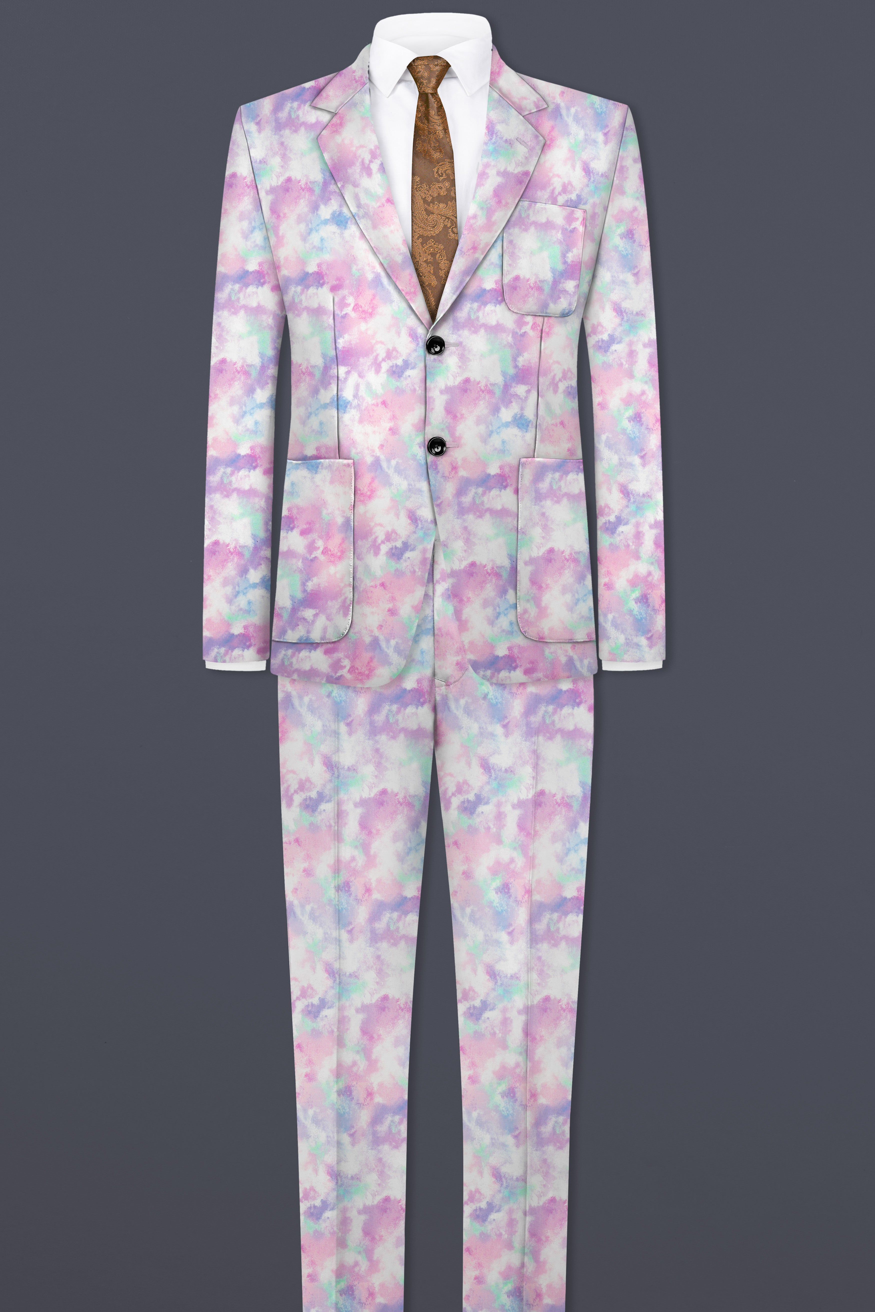 Thistle Pink And Wisteria Purple Multi Color cloud printed Cotton Single Breasted Blazer