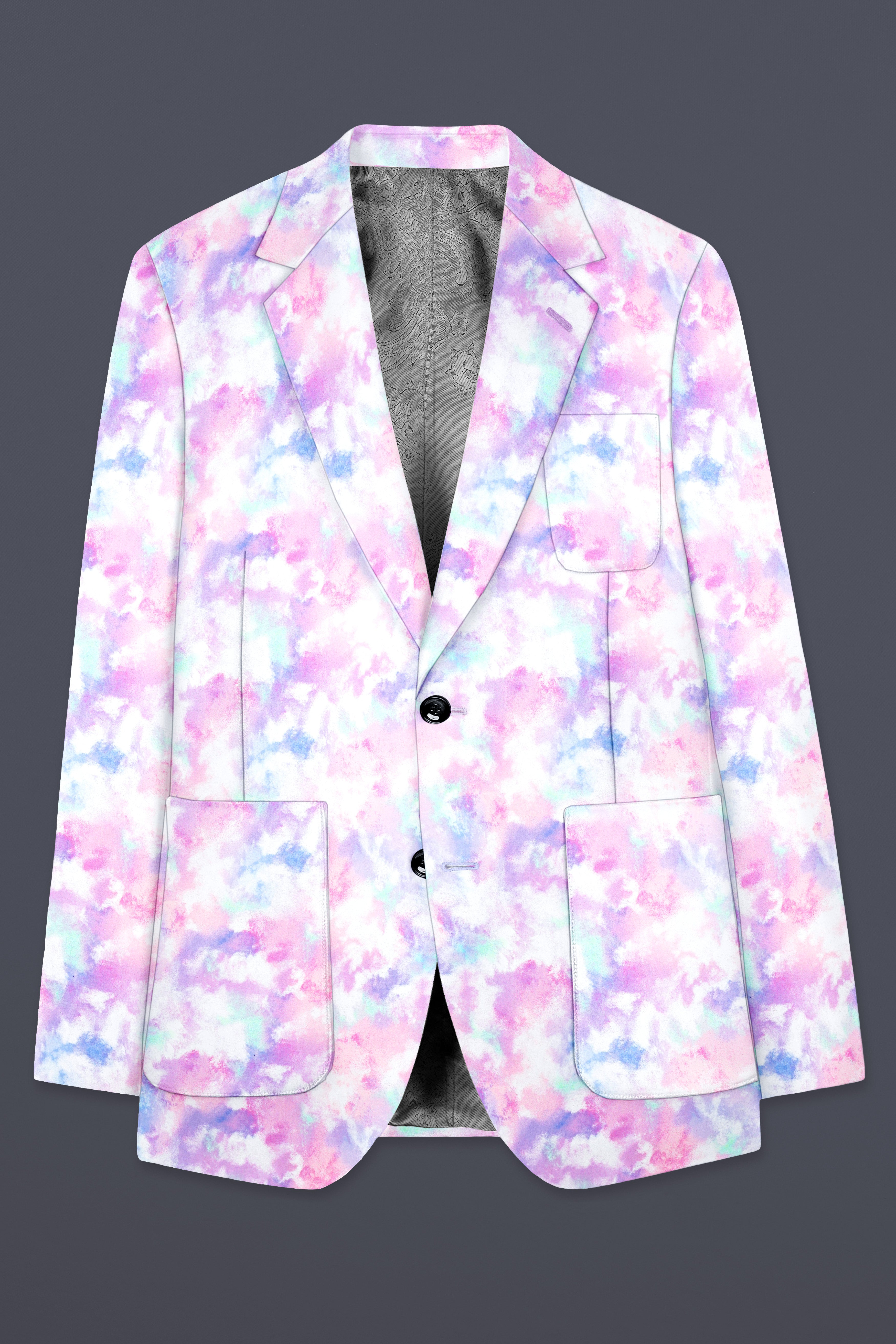 Thistle Pink And Wisteria Purple Multi Color cloud printed Cotton Single Breasted Blazer