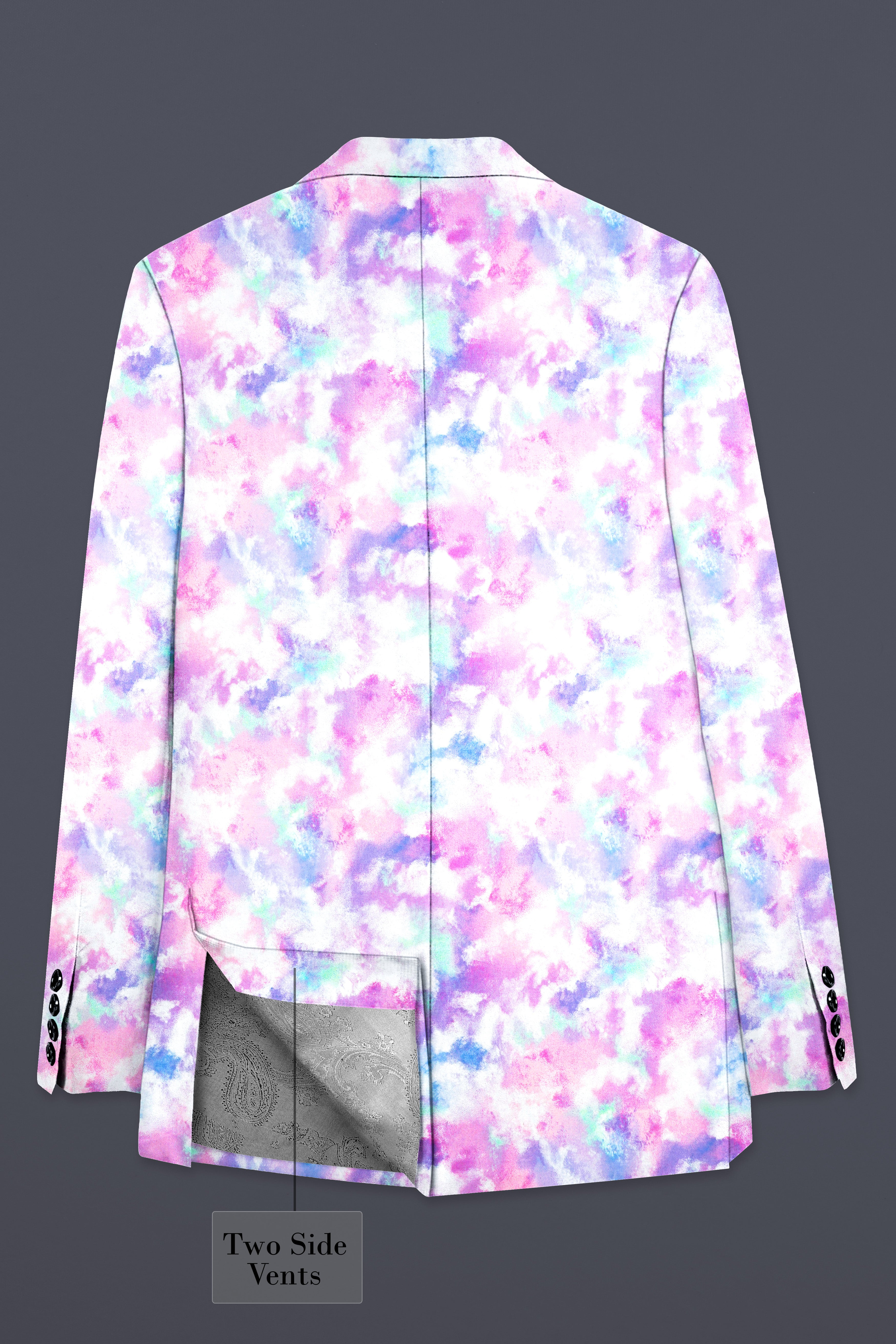 Thistle Pink And Wisteria Purple Multi Color cloud printed Cotton Single Breasted Blazer