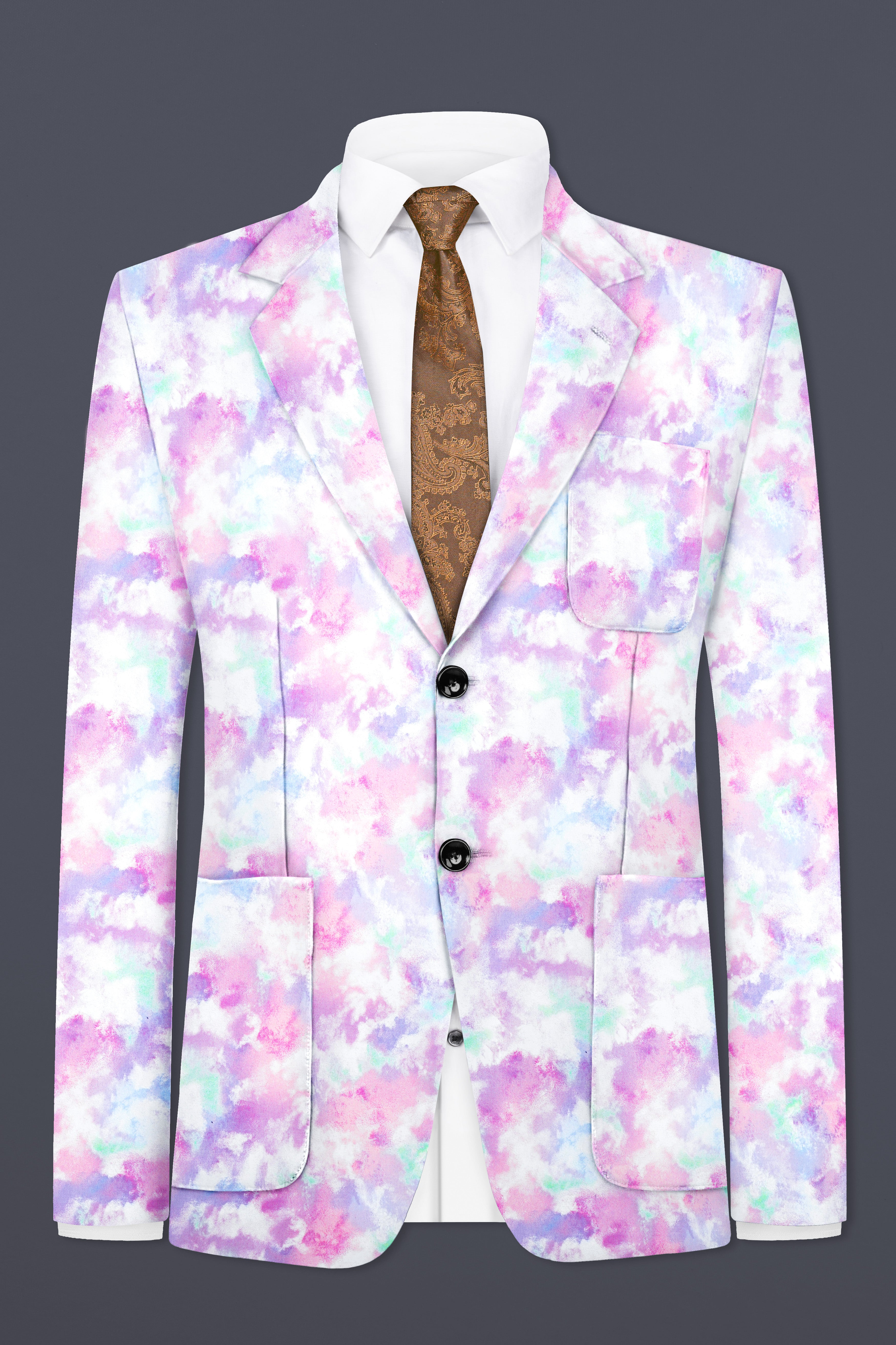 Thistle Pink And Wisteria Purple Multi Color cloud printed Cotton Single Breasted Blazer