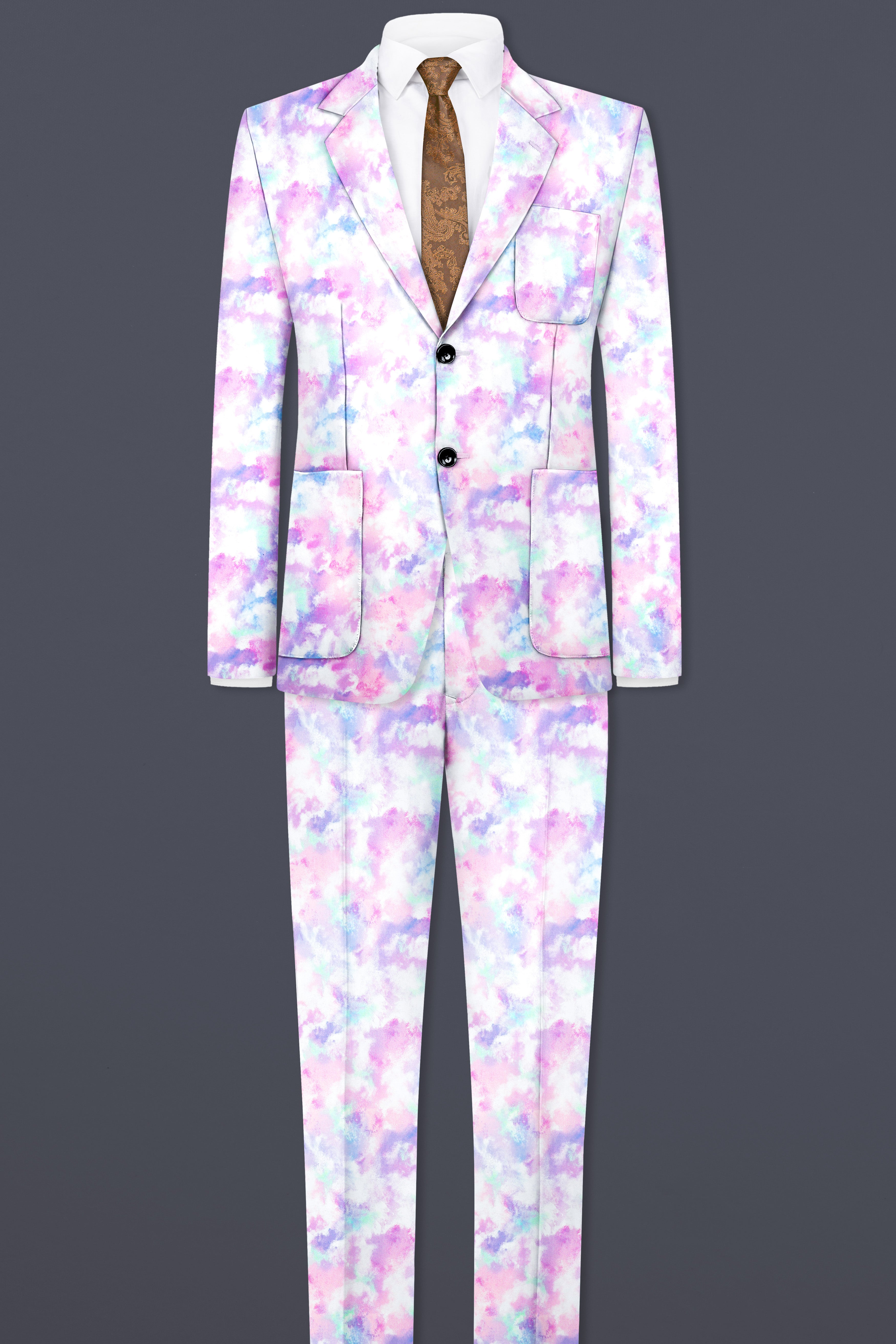 Thistle Pink And Wisteria Purple Multi Color cloud printed Cotton Single Breasted Blazer