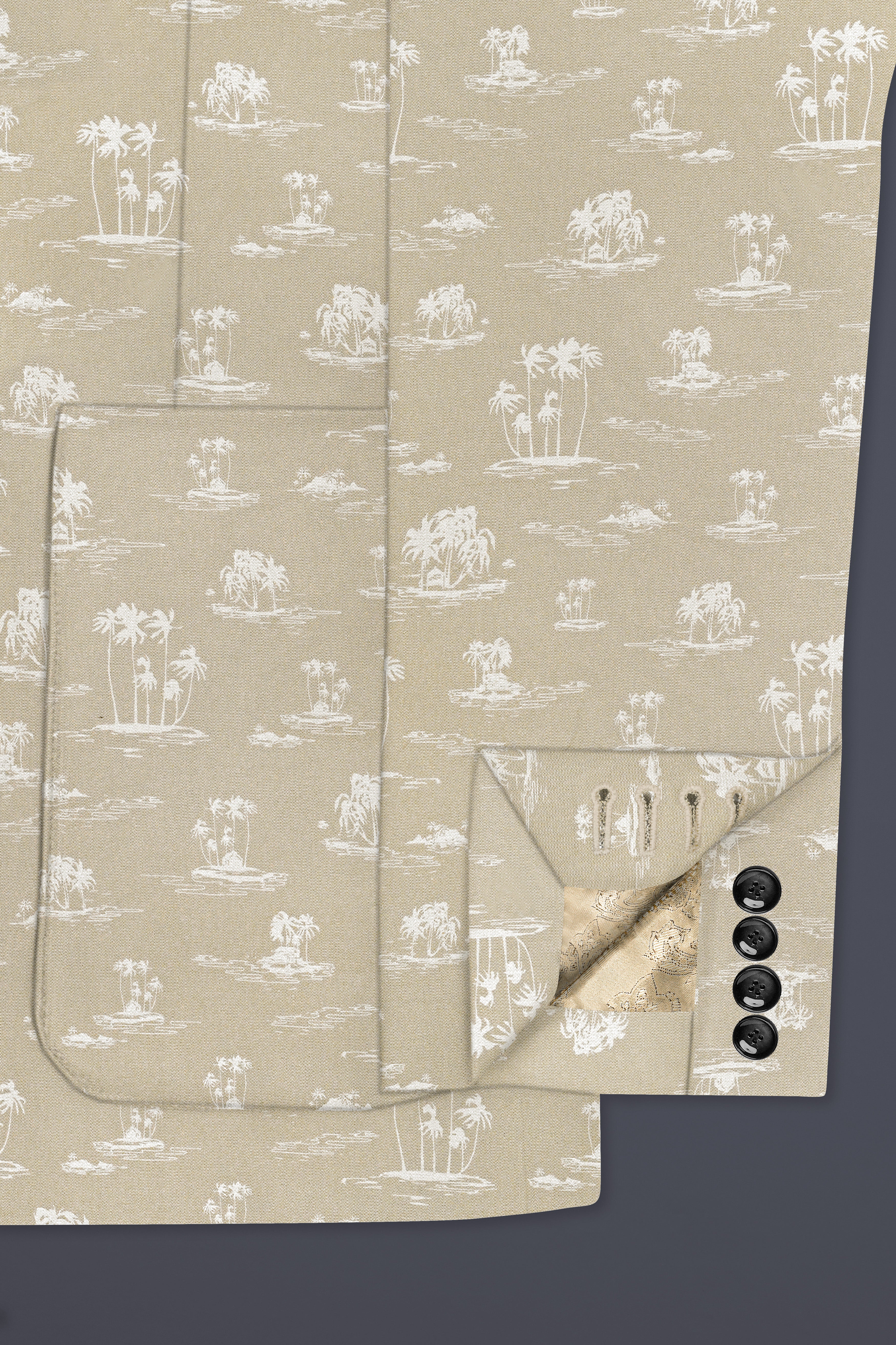 Malta Cream Coconut Tree Printed Cotton Single Breasted Blazer