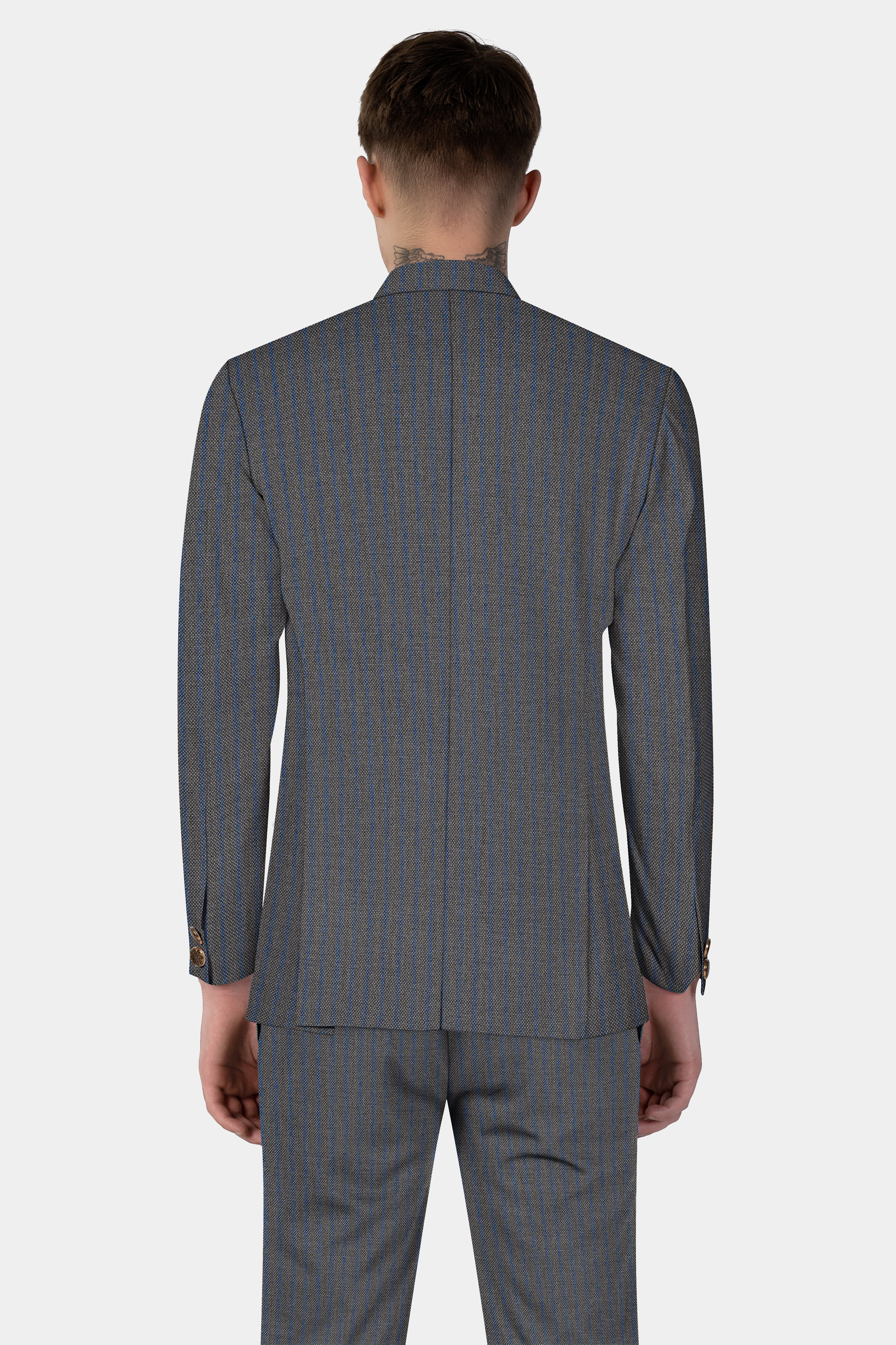 Vampire Gray Striped Wool Blend Bandhgala Blazer