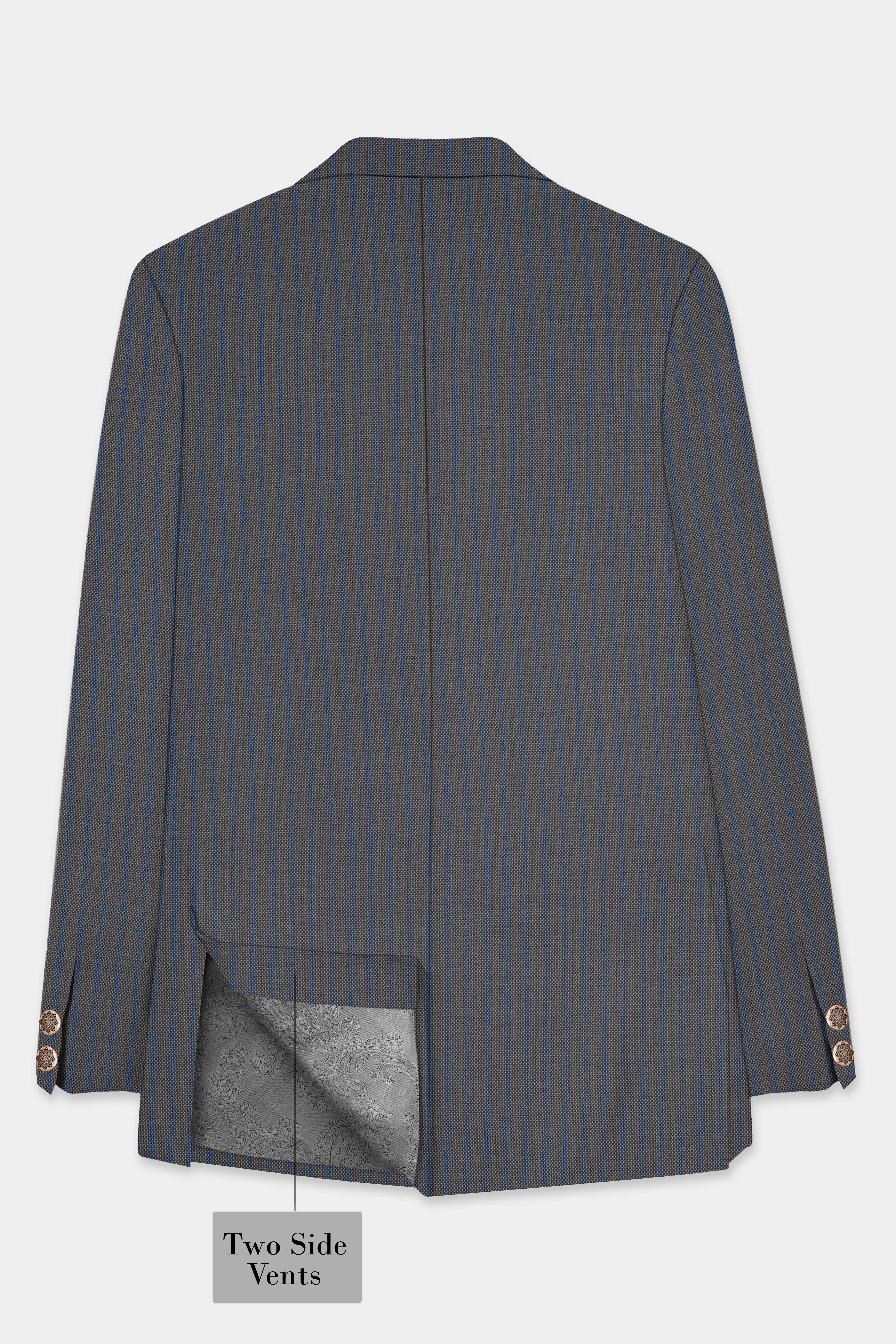 Vampire Gray Striped Wool Blend Bandhgala Blazer