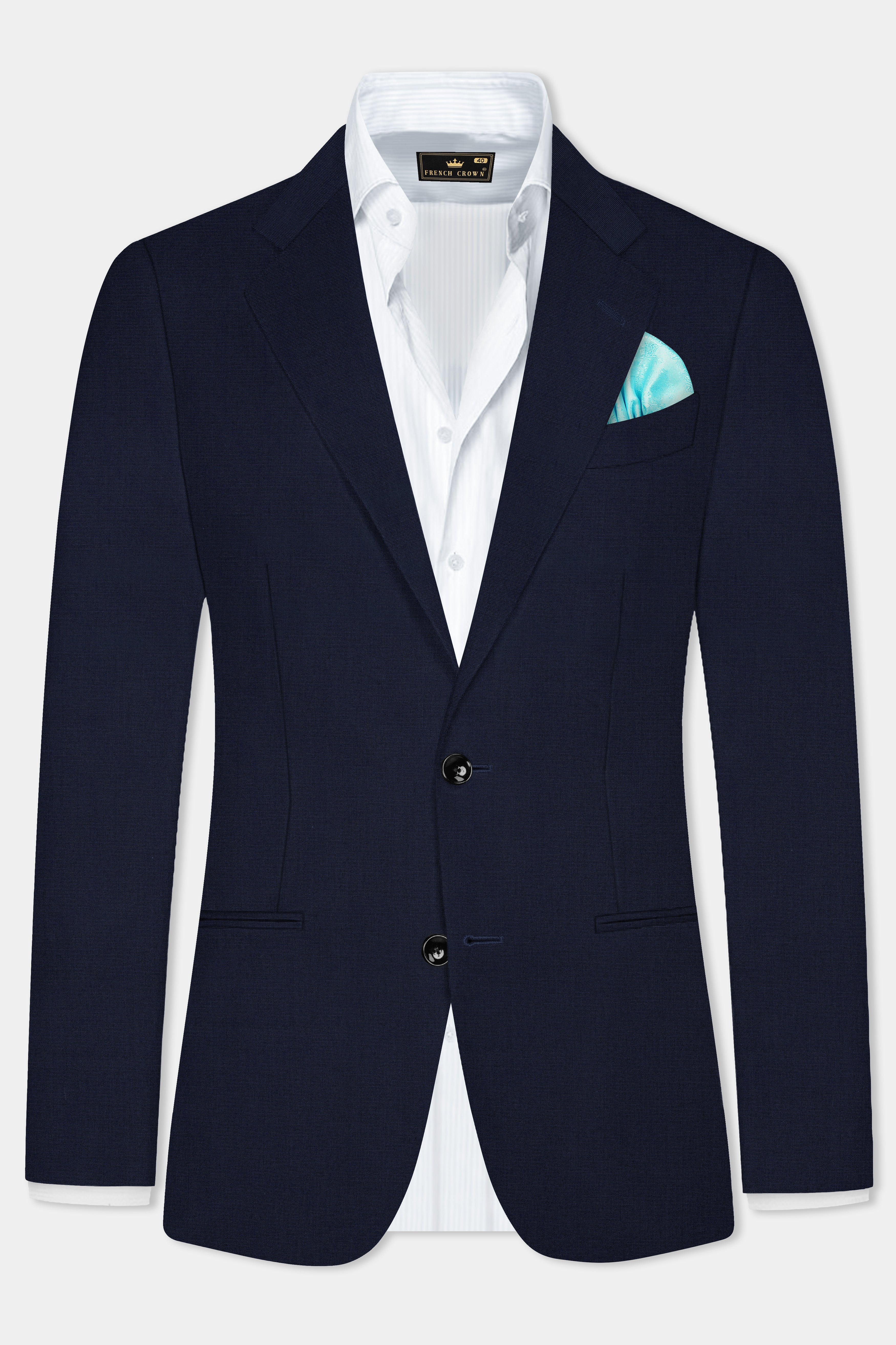 Firefly Blue Textured Wool Blend Single Breasted Blazer