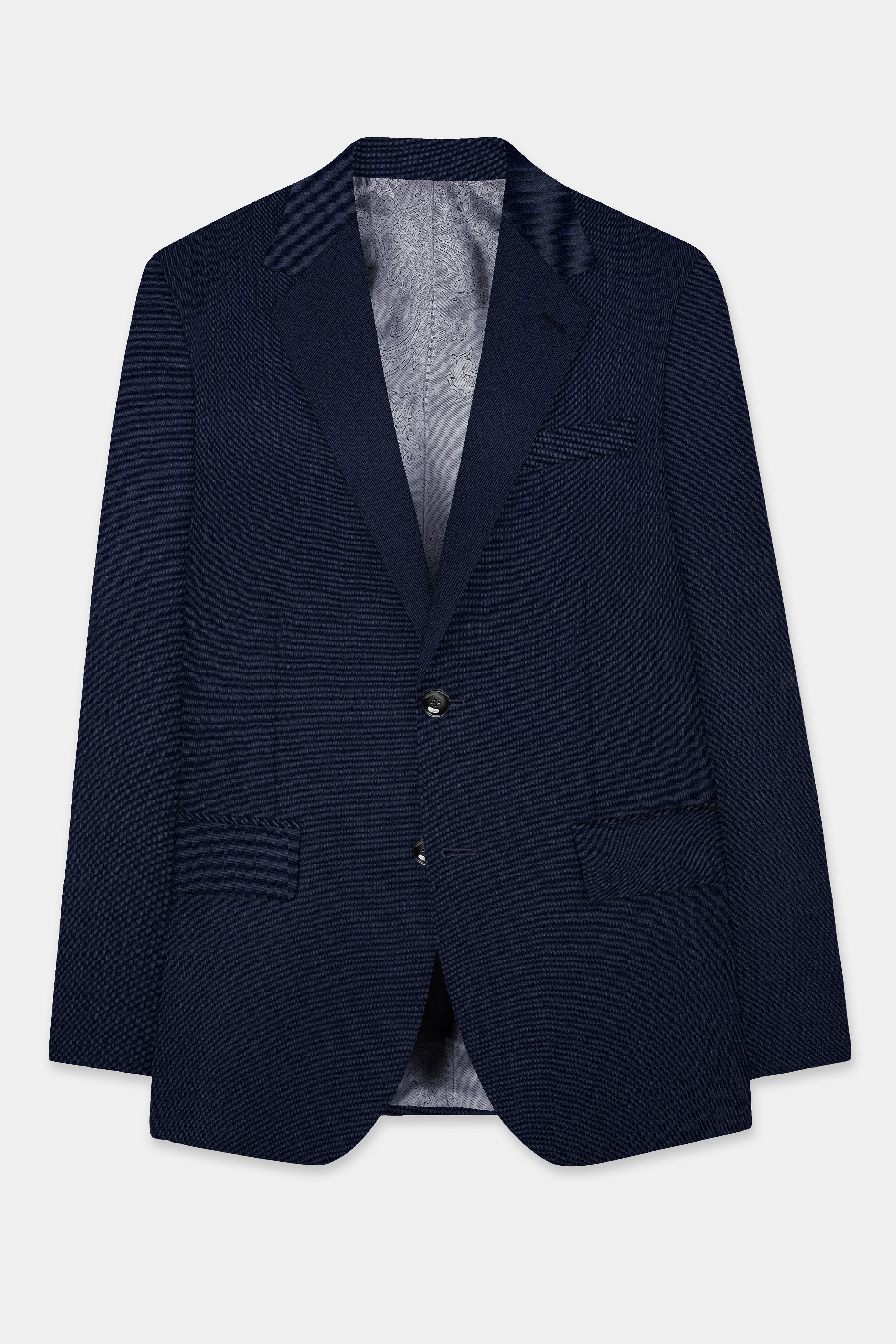 Firefly Blue Textured Wool Blend Single Breasted Blazer