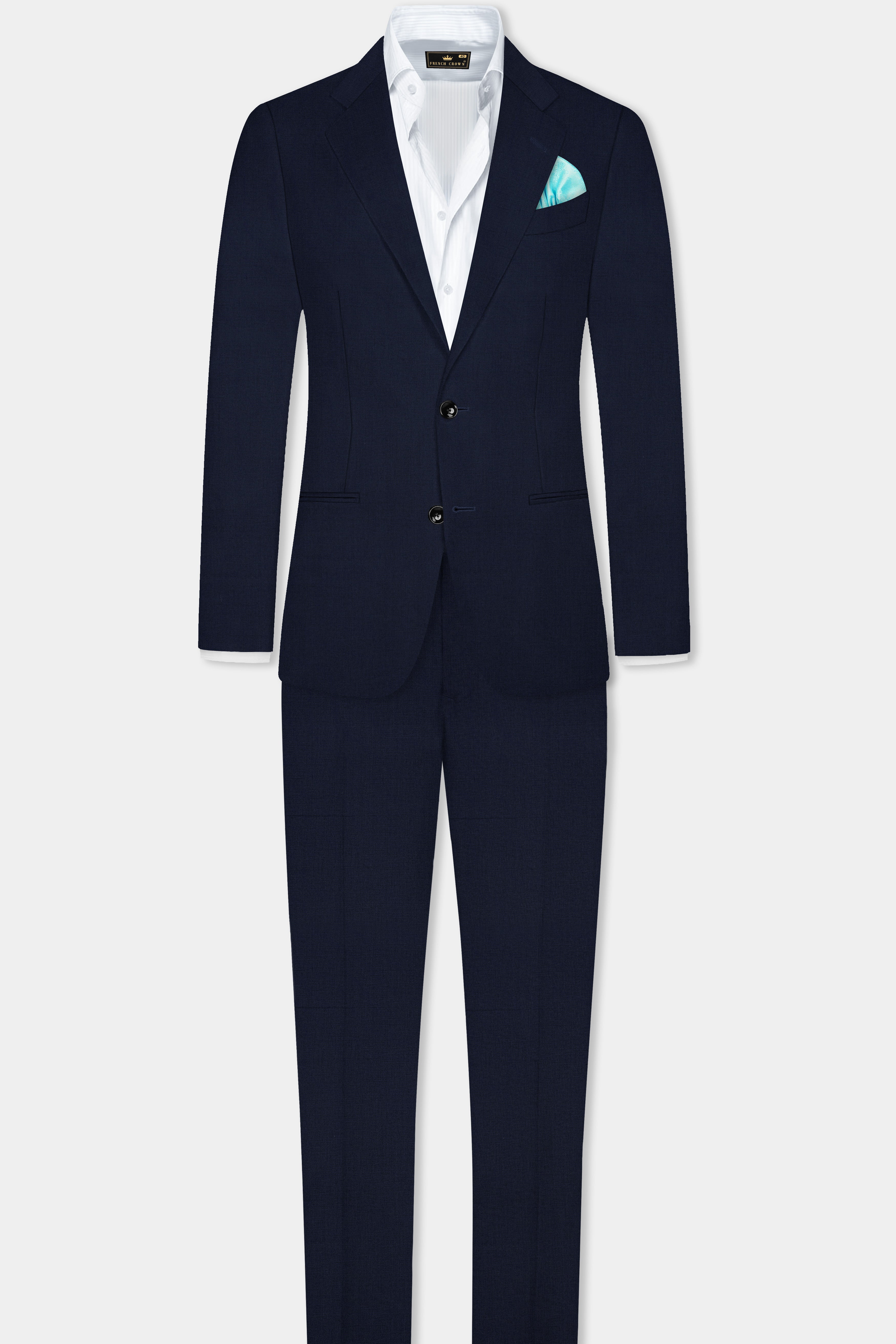 Firefly Blue Textured Wool Blend Single Breasted Blazer