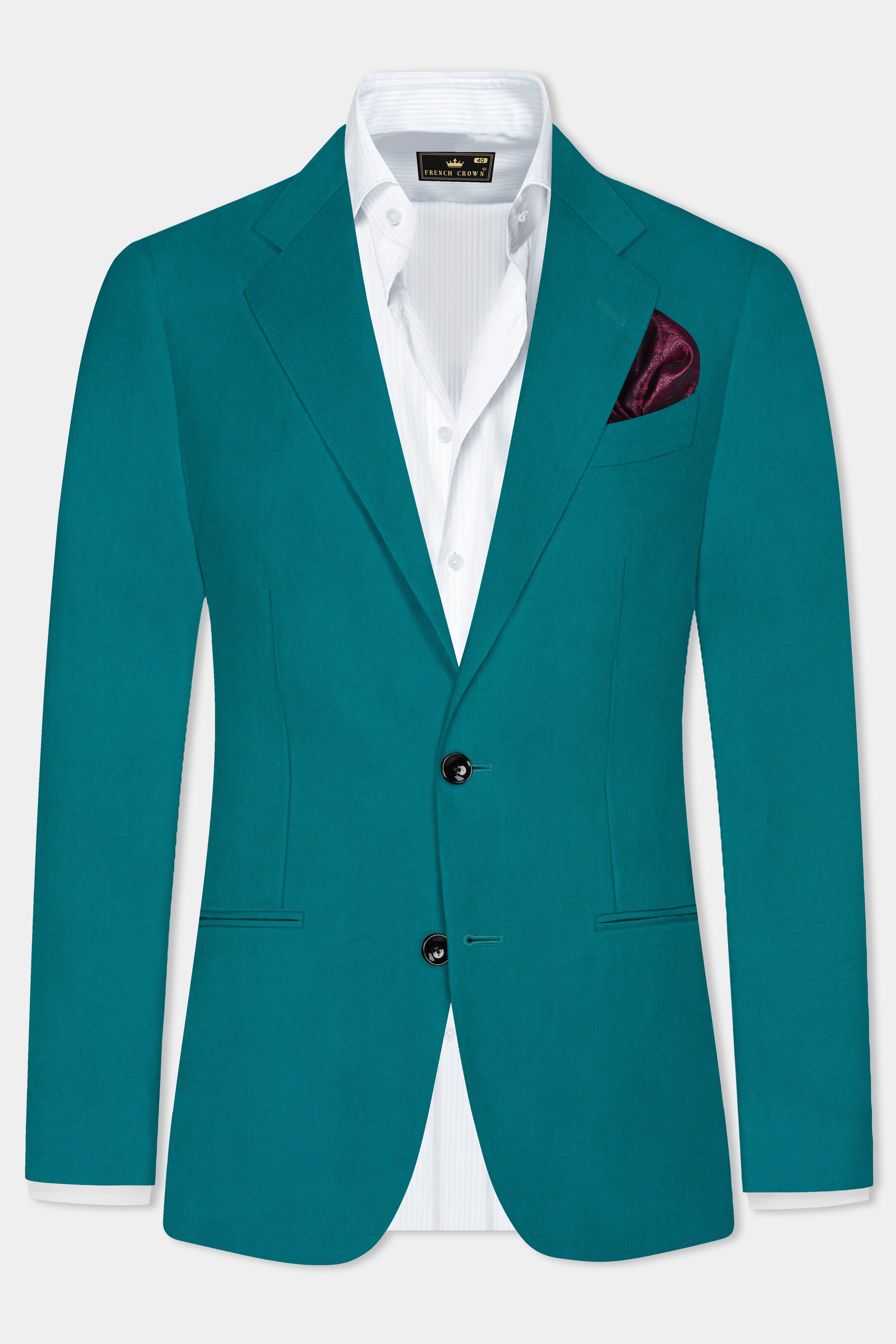 Surfie Green Plain Solid Wool Blend Single Breasted Blazer