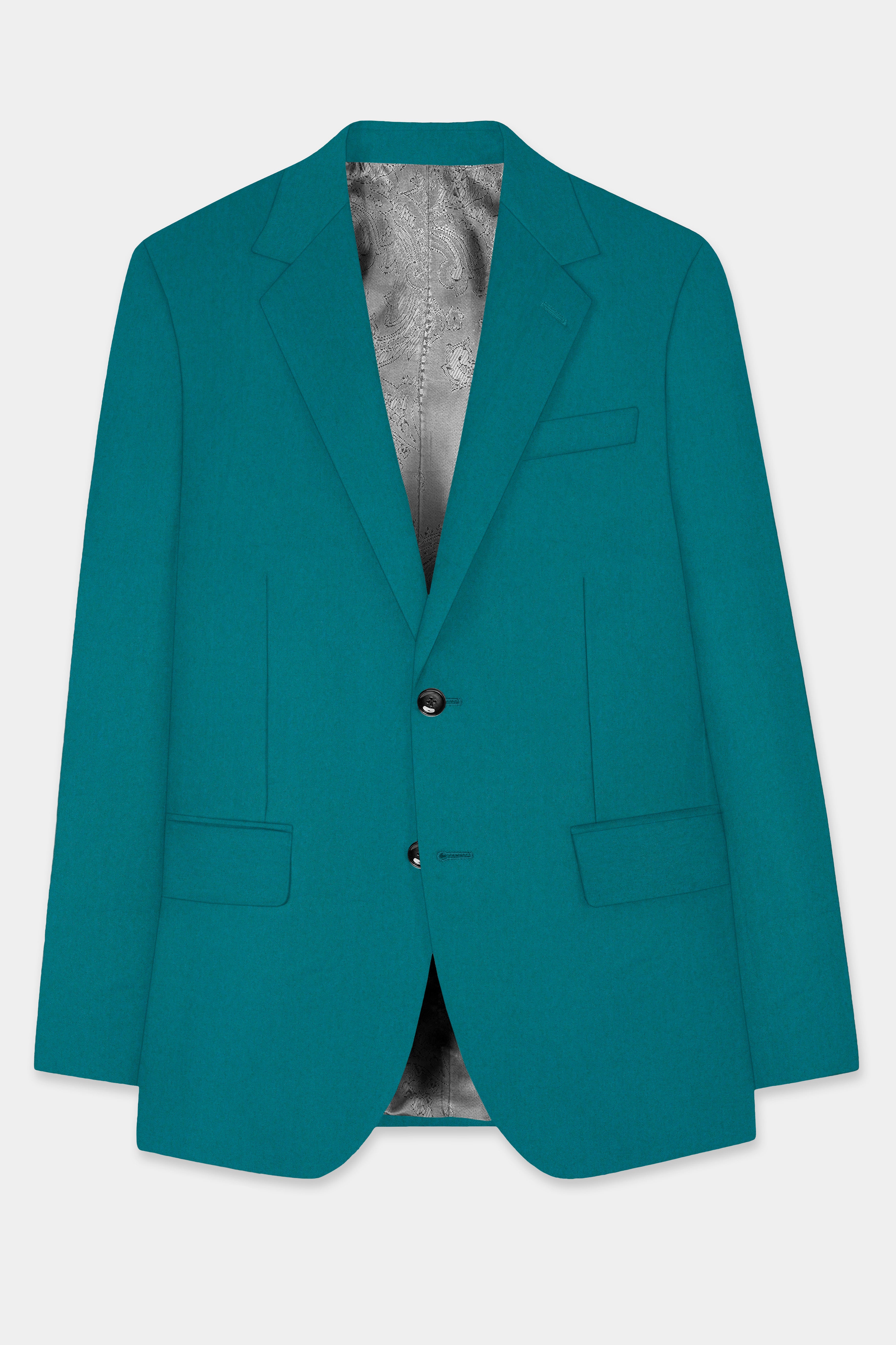 Surfie Green Plain Solid Wool Blend Single Breasted Blazer