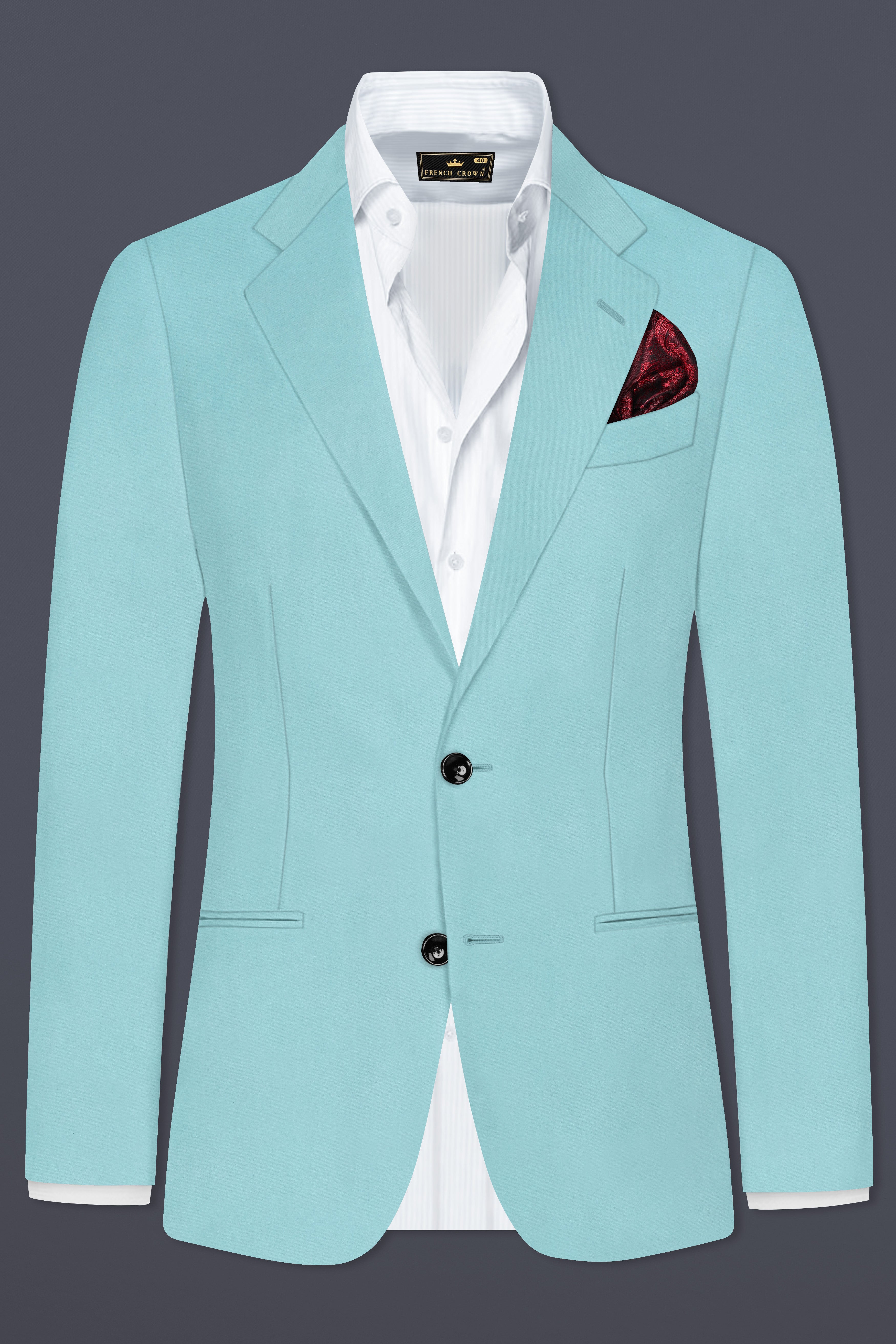 Sinbad Blue Solid Wool Blend Single Breasted Blazer