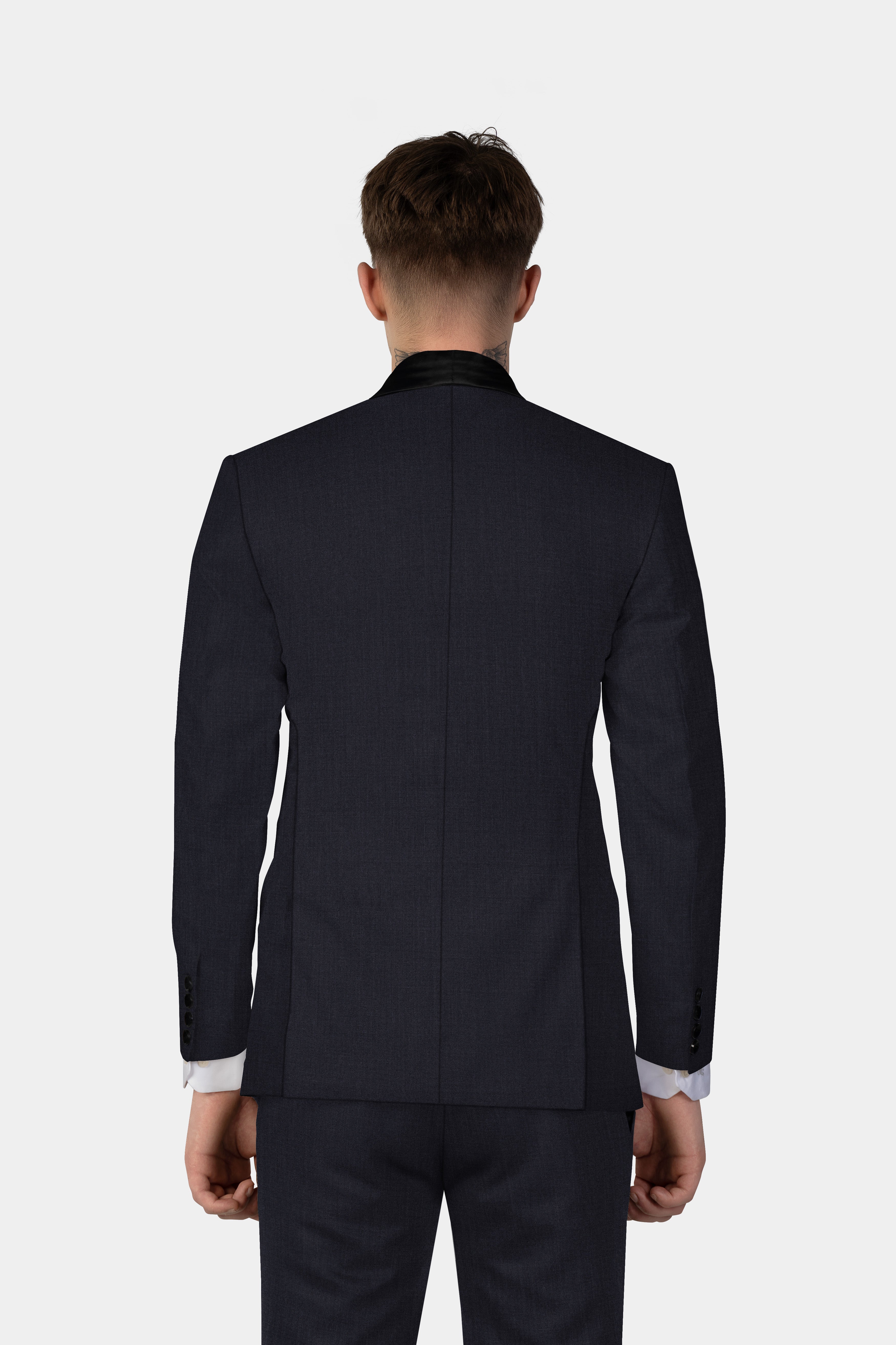 Mizzoni Blue Solid Wool Blend Tuxedo Blazer