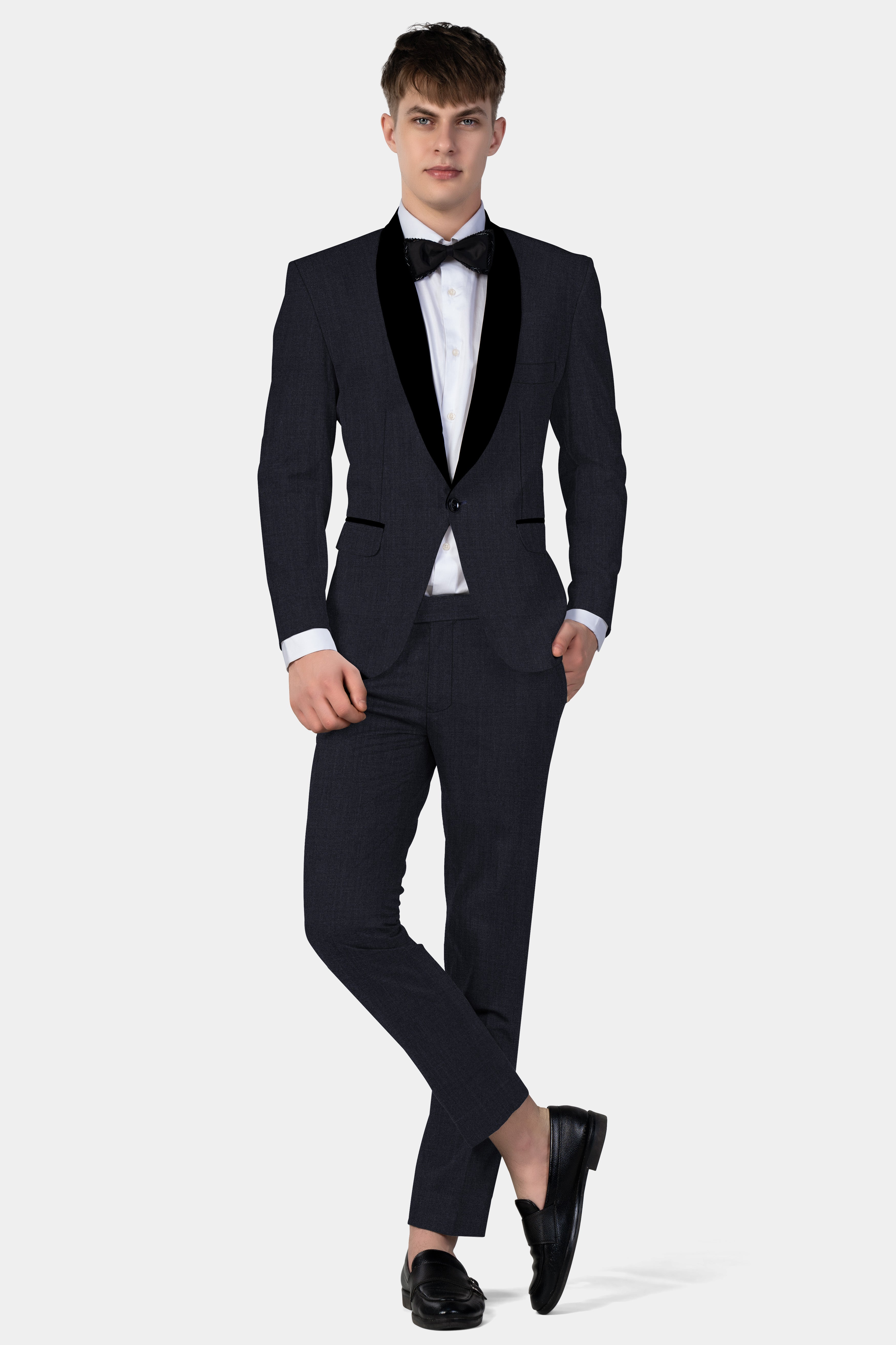 Mizzoni Blue Solid Wool Blend Tuxedo Blazer