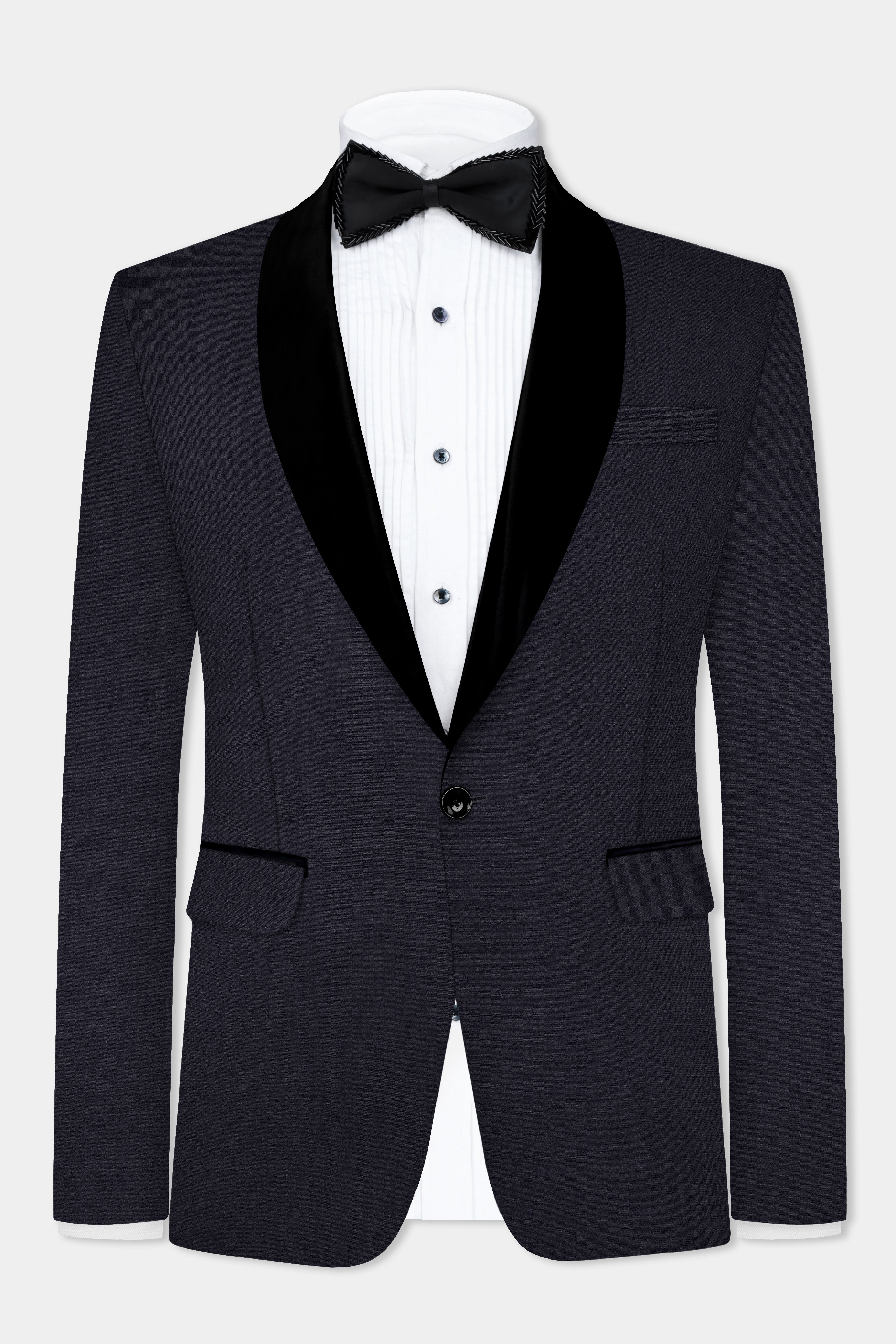 Mizzoni Blue Solid Wool Blend Tuxedo Blazer