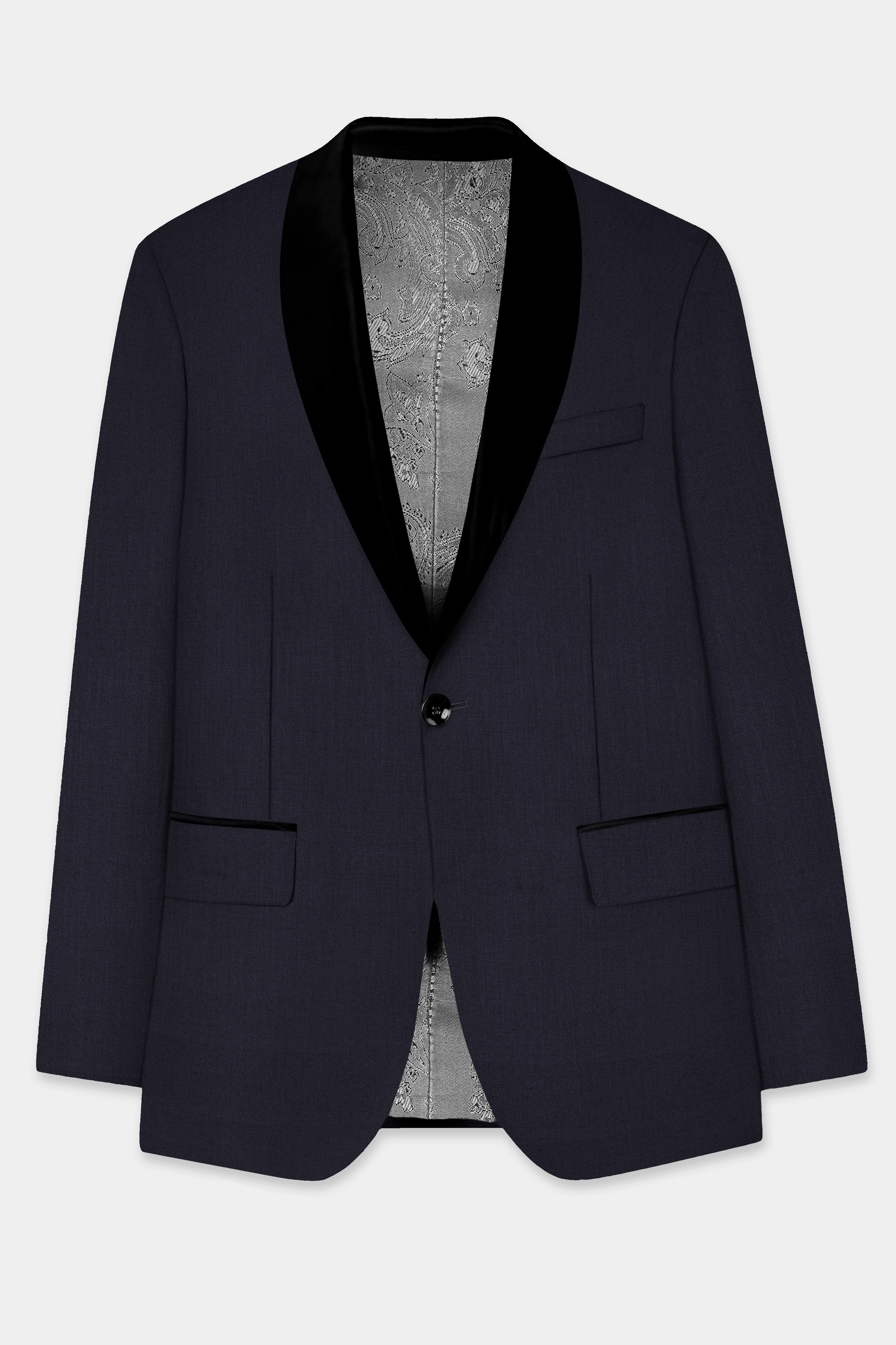 Mizzoni Blue Solid Wool Blend Tuxedo Blazer