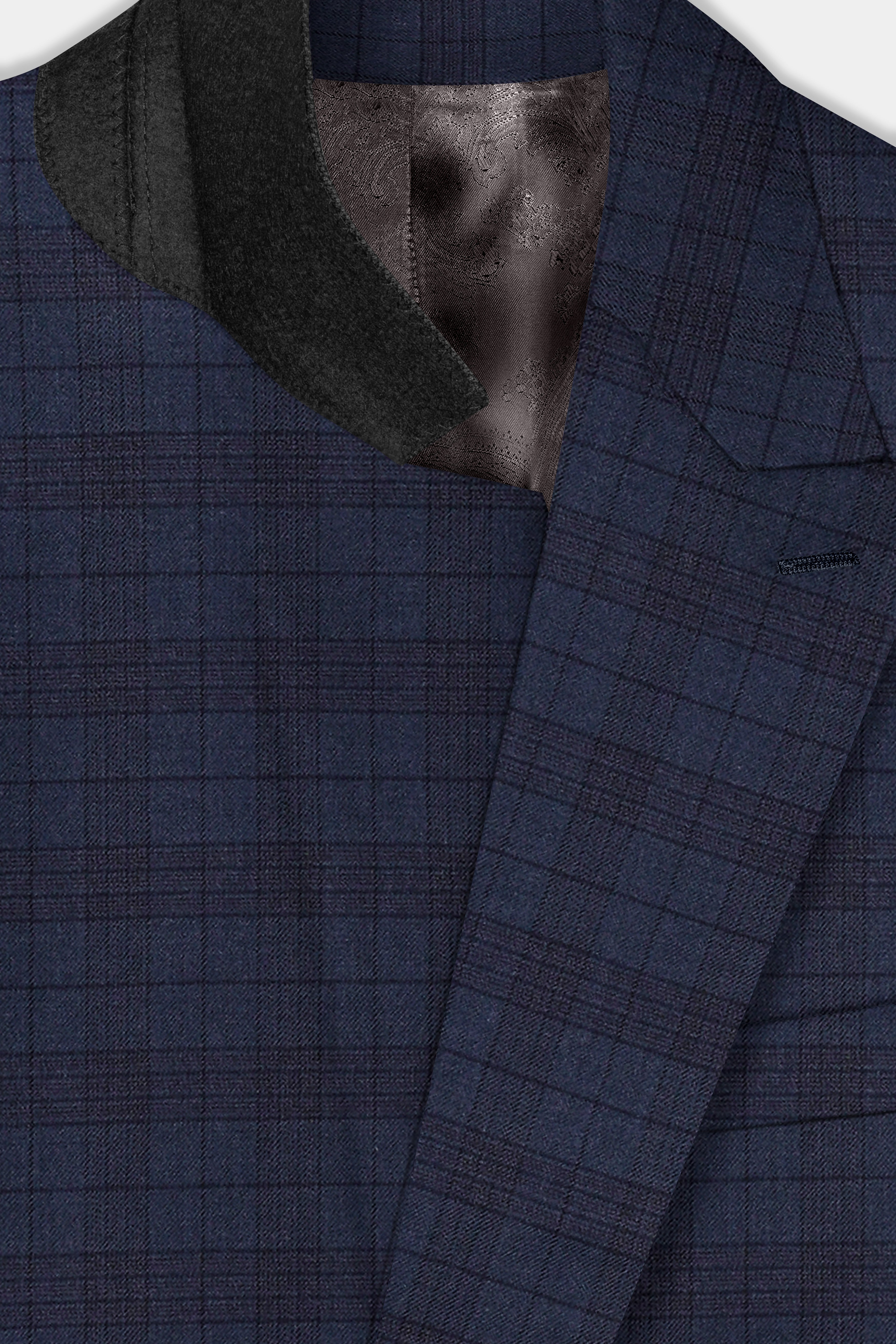 Martinique Blue Plaid Wool Blend Double Breasted Blazer