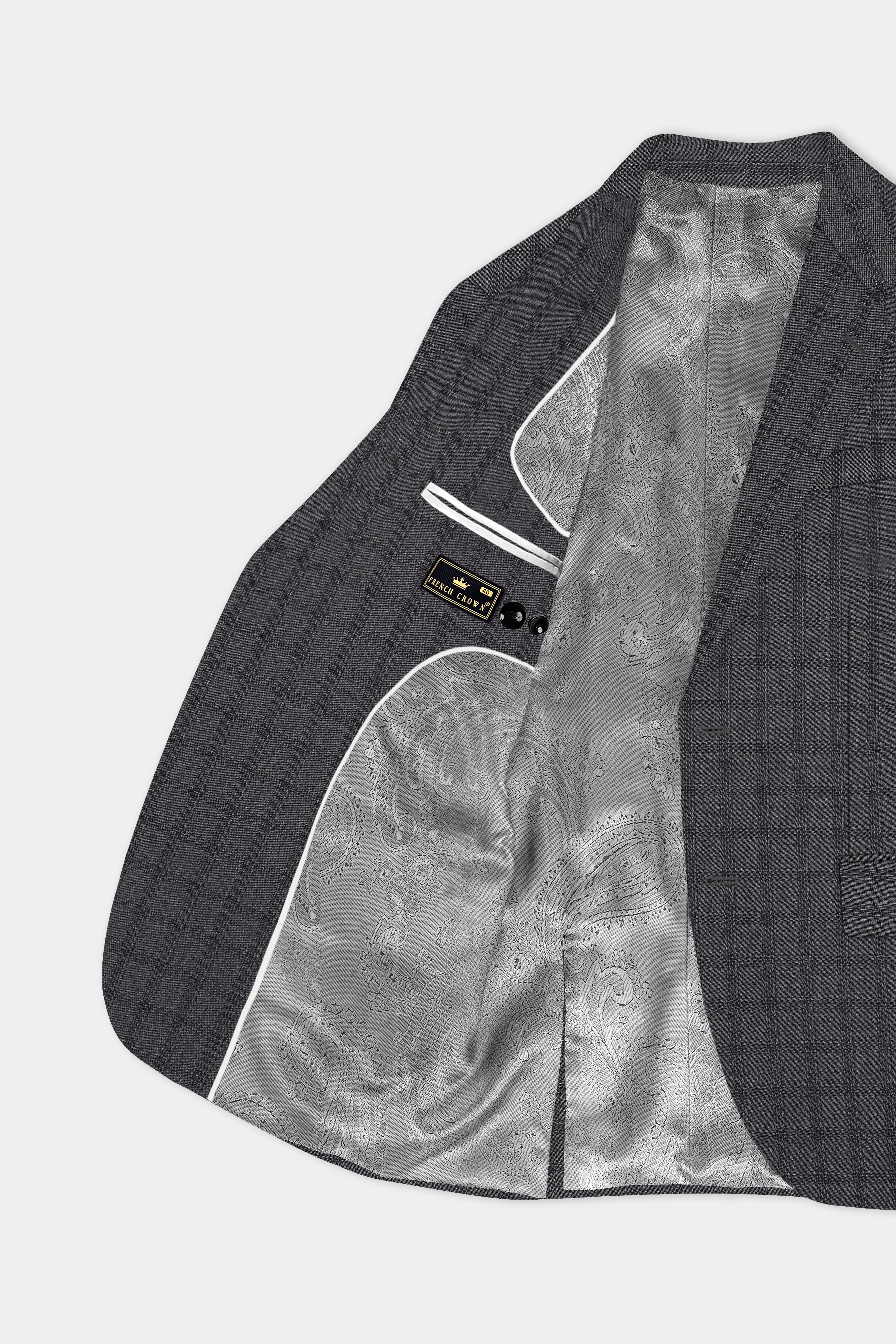 Gravel Gray Checked Wool Blend Single Breasted Blazer