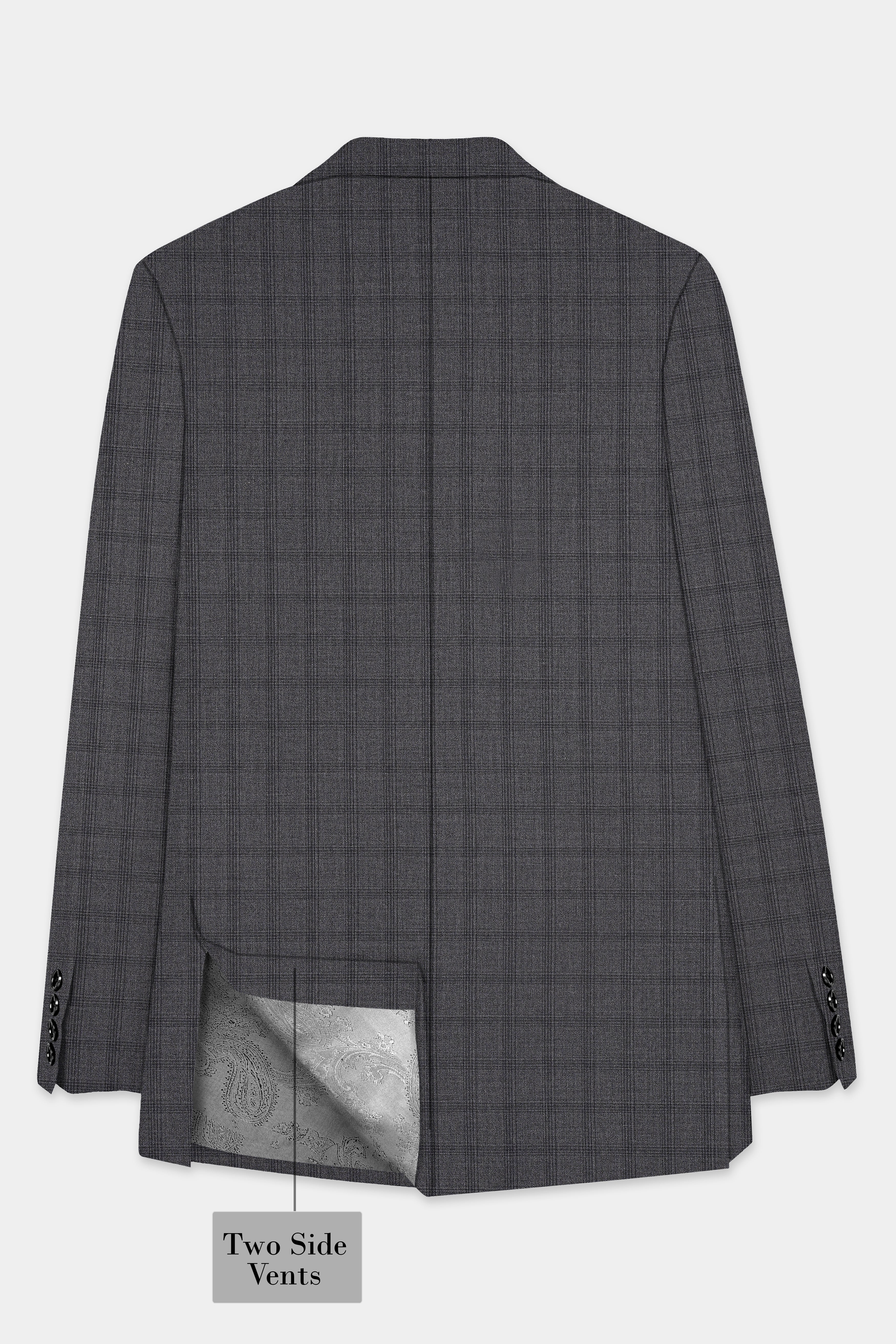 Gravel Gray Checked Wool Blend Single Breasted Blazer