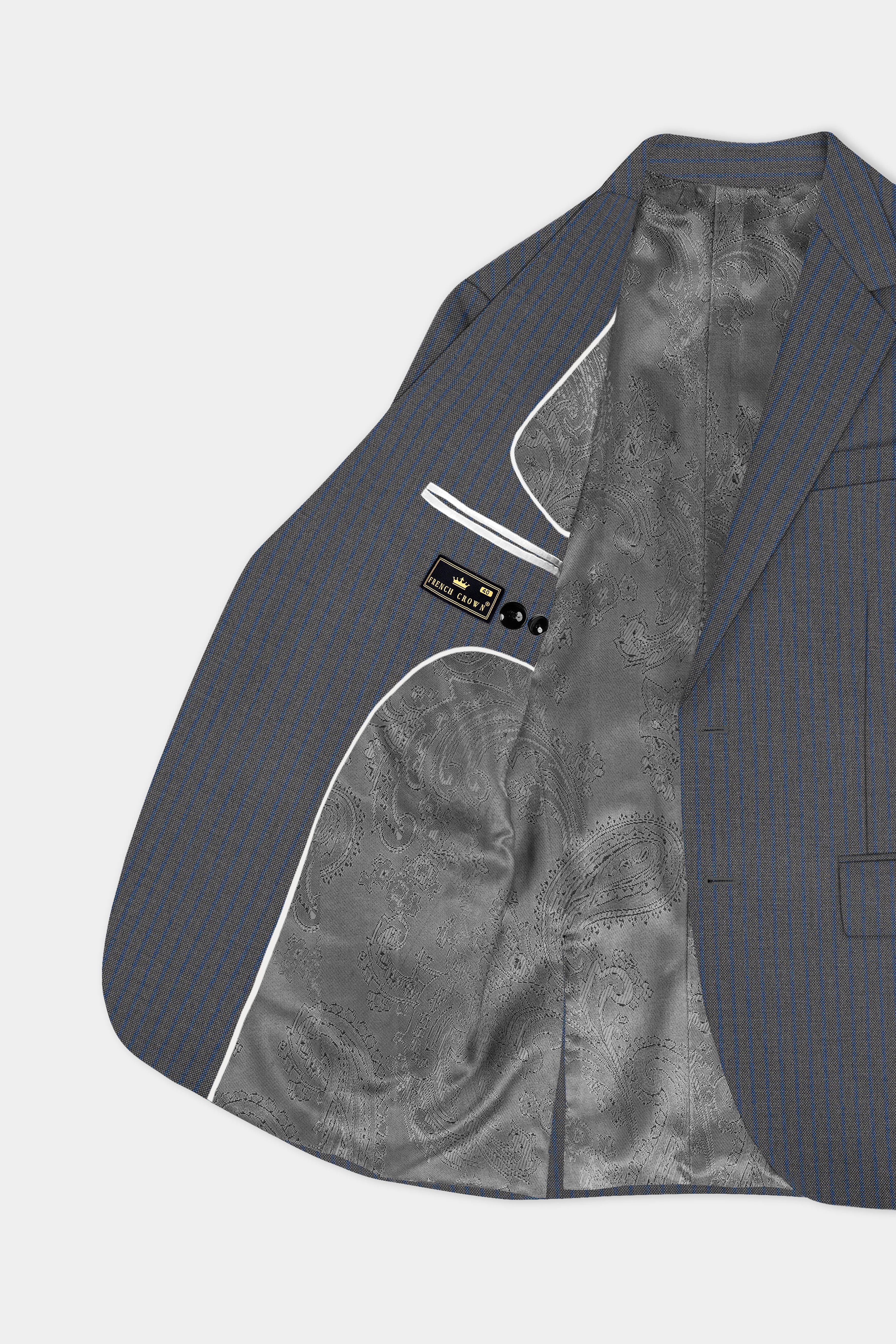 Vampire Gray Striped Wool Single Breasted Blazer