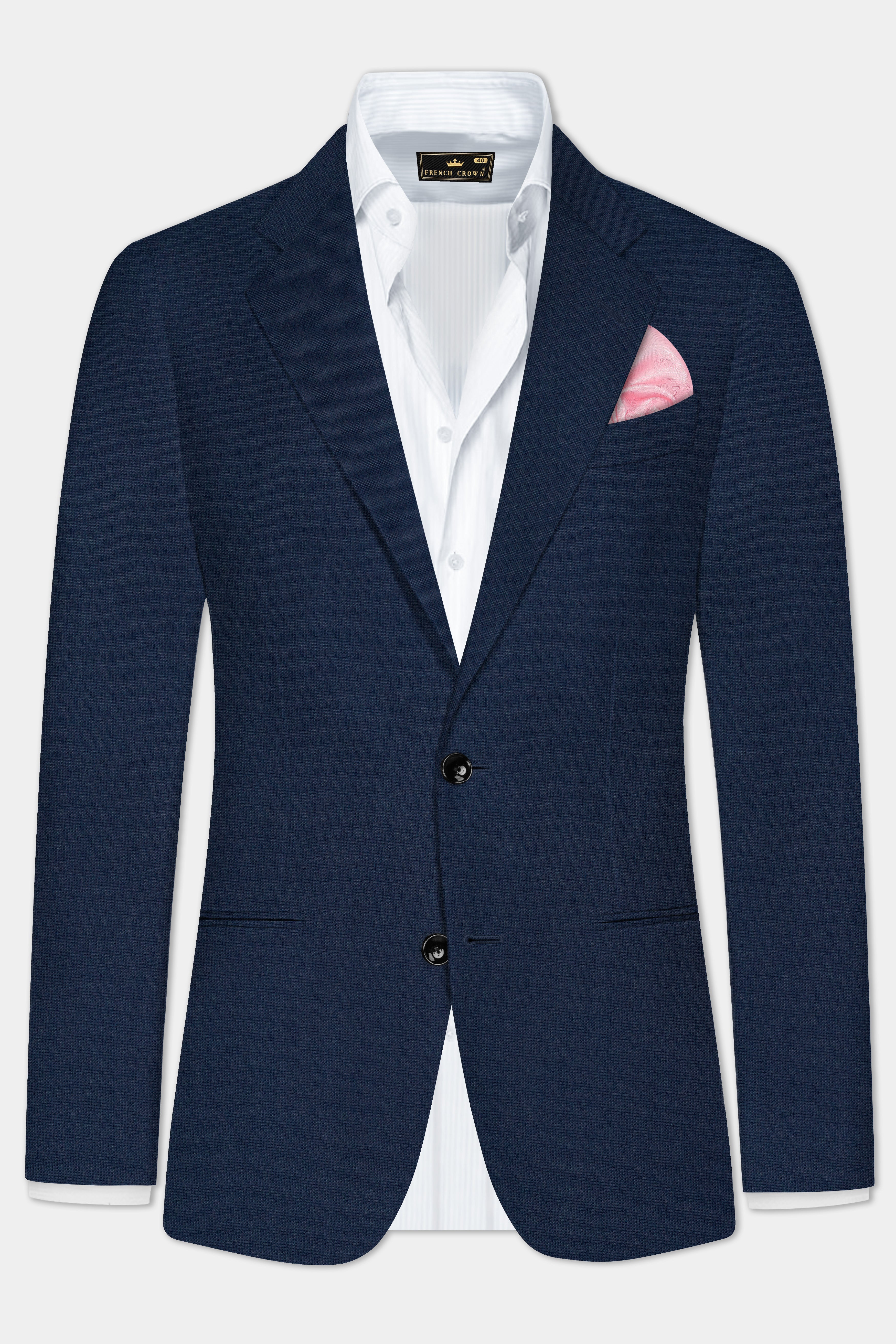 Big Stone Blue Textured Wool Blend Single Breasted Blazer