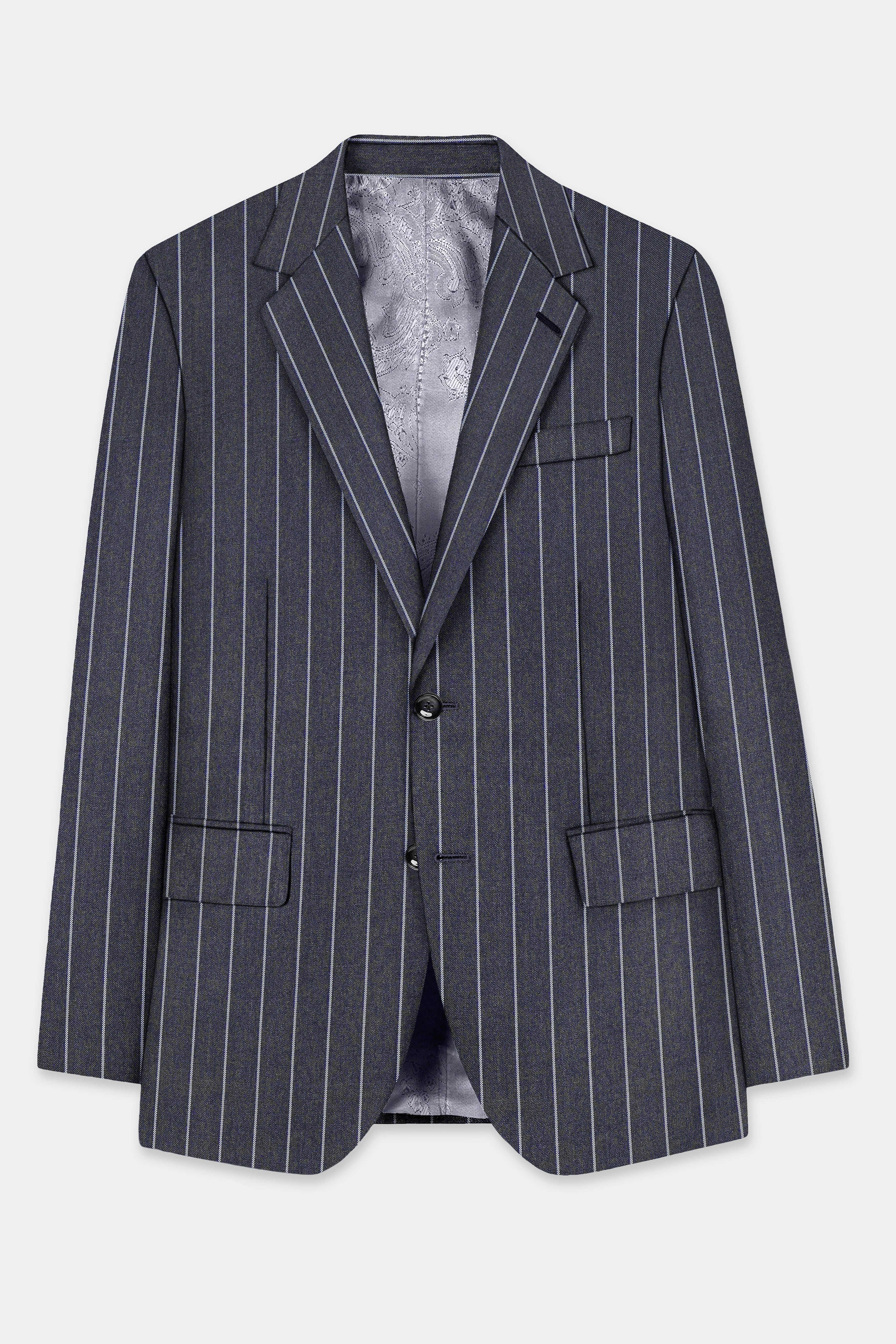 Piano Gray Striped Wool Blend Single Breasted Blazer
