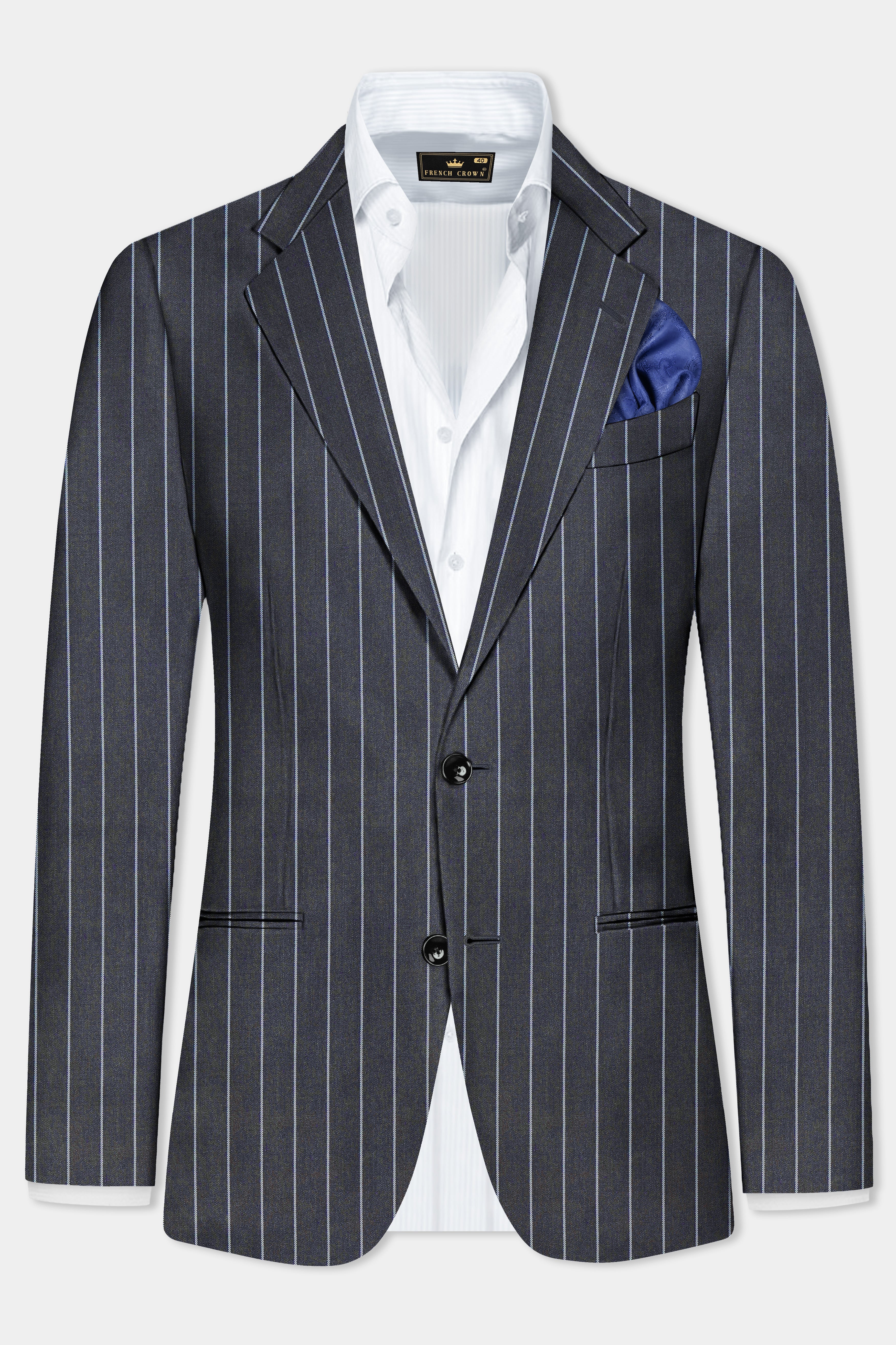 Piano Gray Striped Wool Blend Single Breasted Blazer