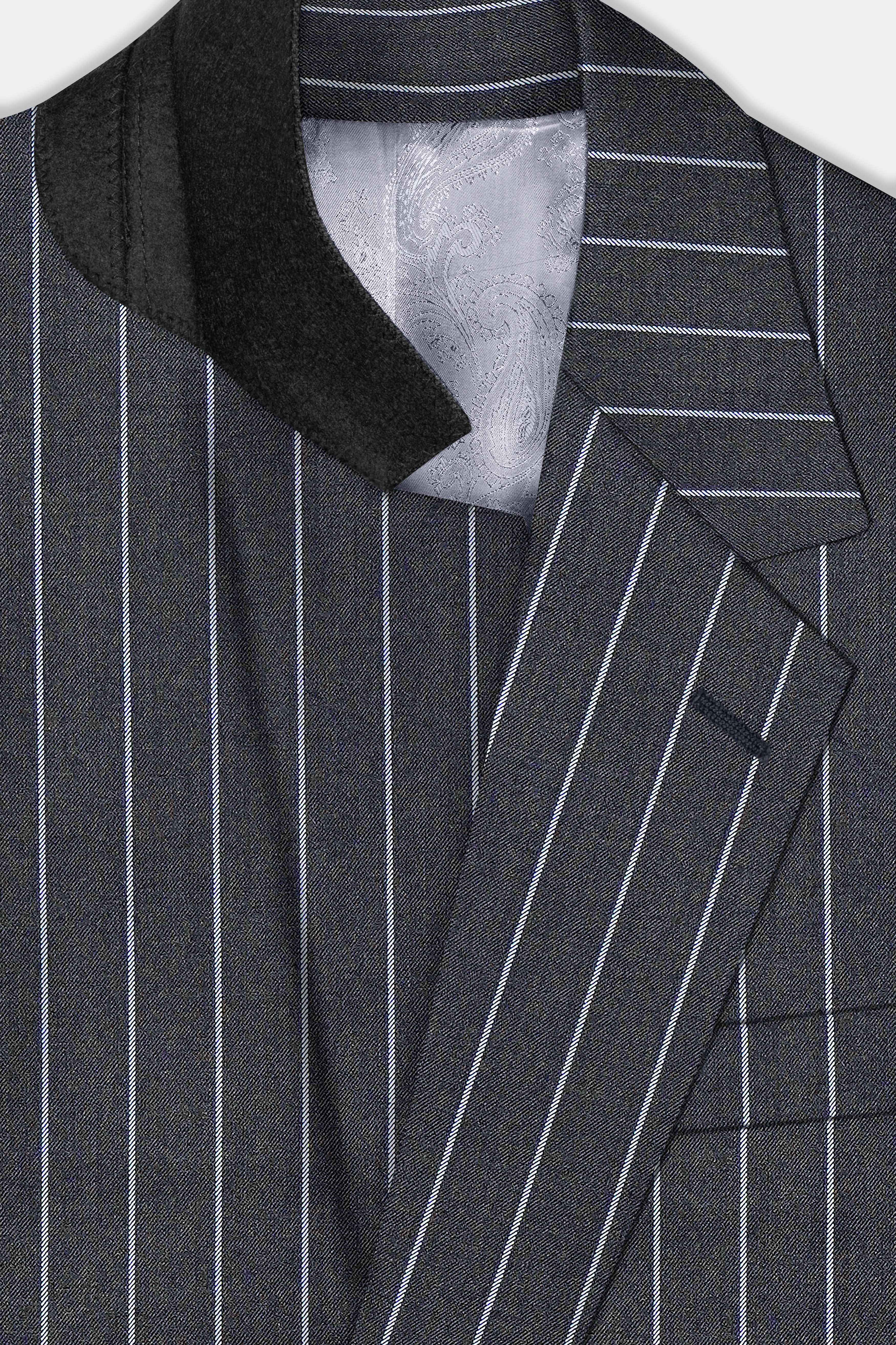 Piano Gray Striped Wool Blend Single Breasted Blazer