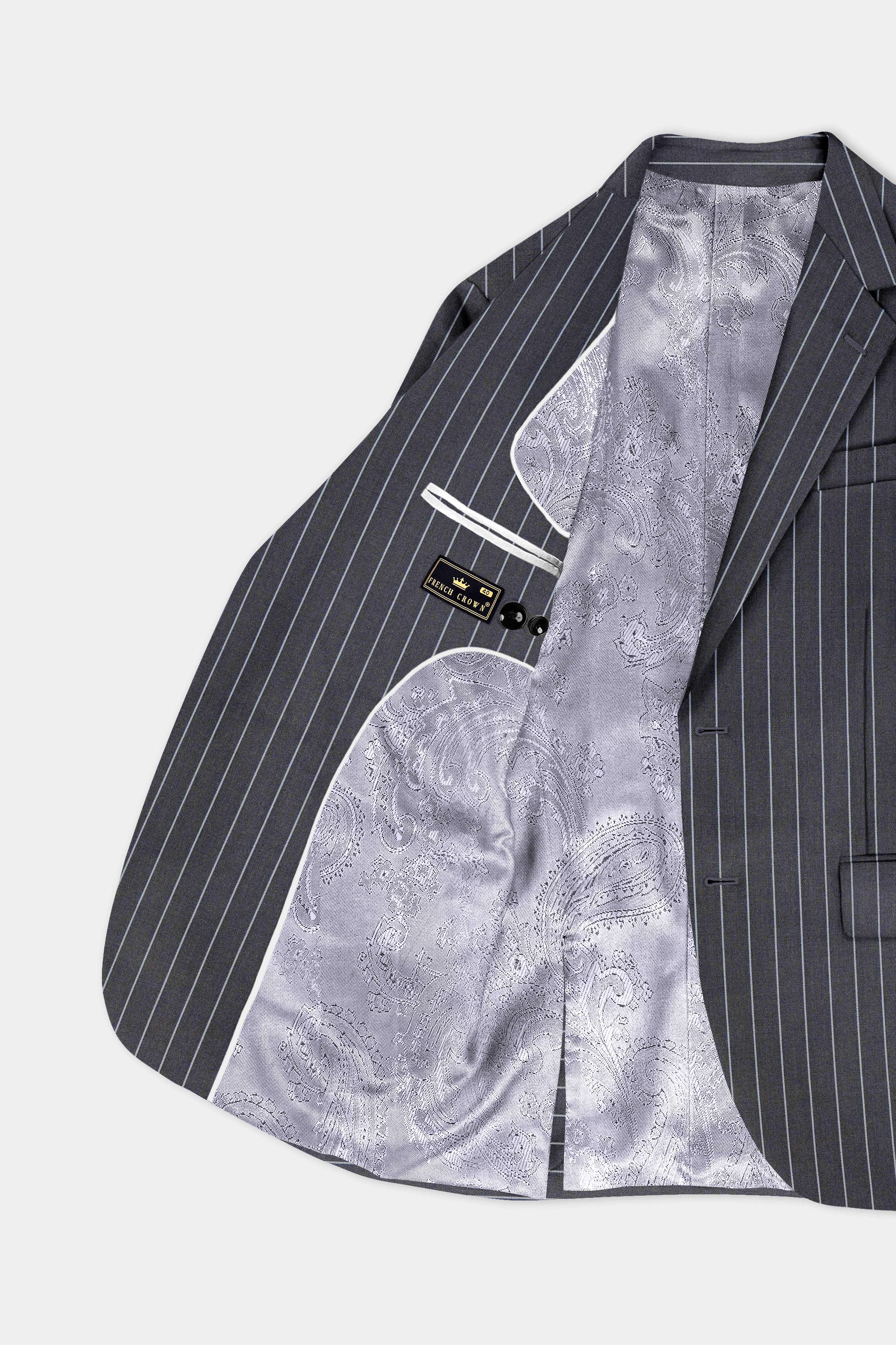 Piano Gray Striped Wool Blend Single Breasted Blazer