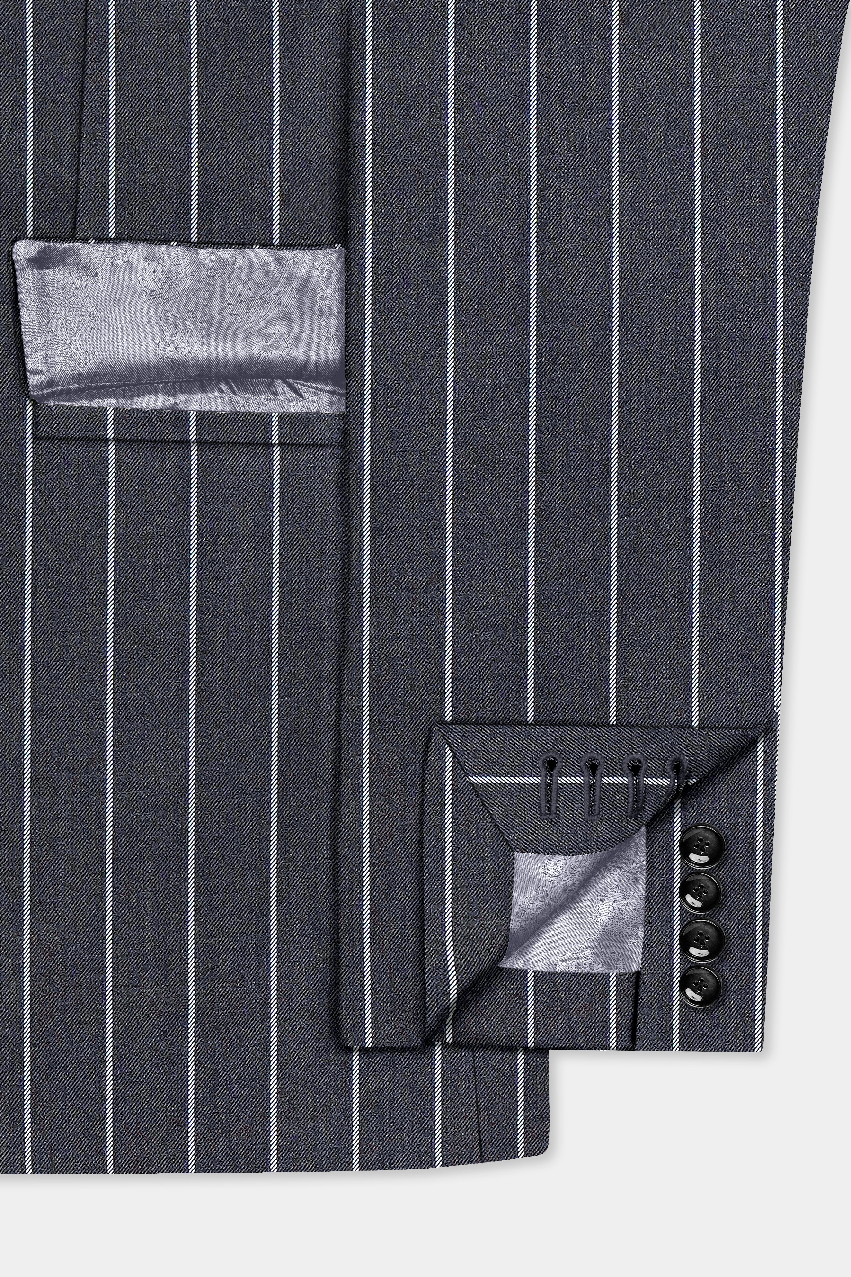 Piano Gray Striped Wool Blend Single Breasted Blazer