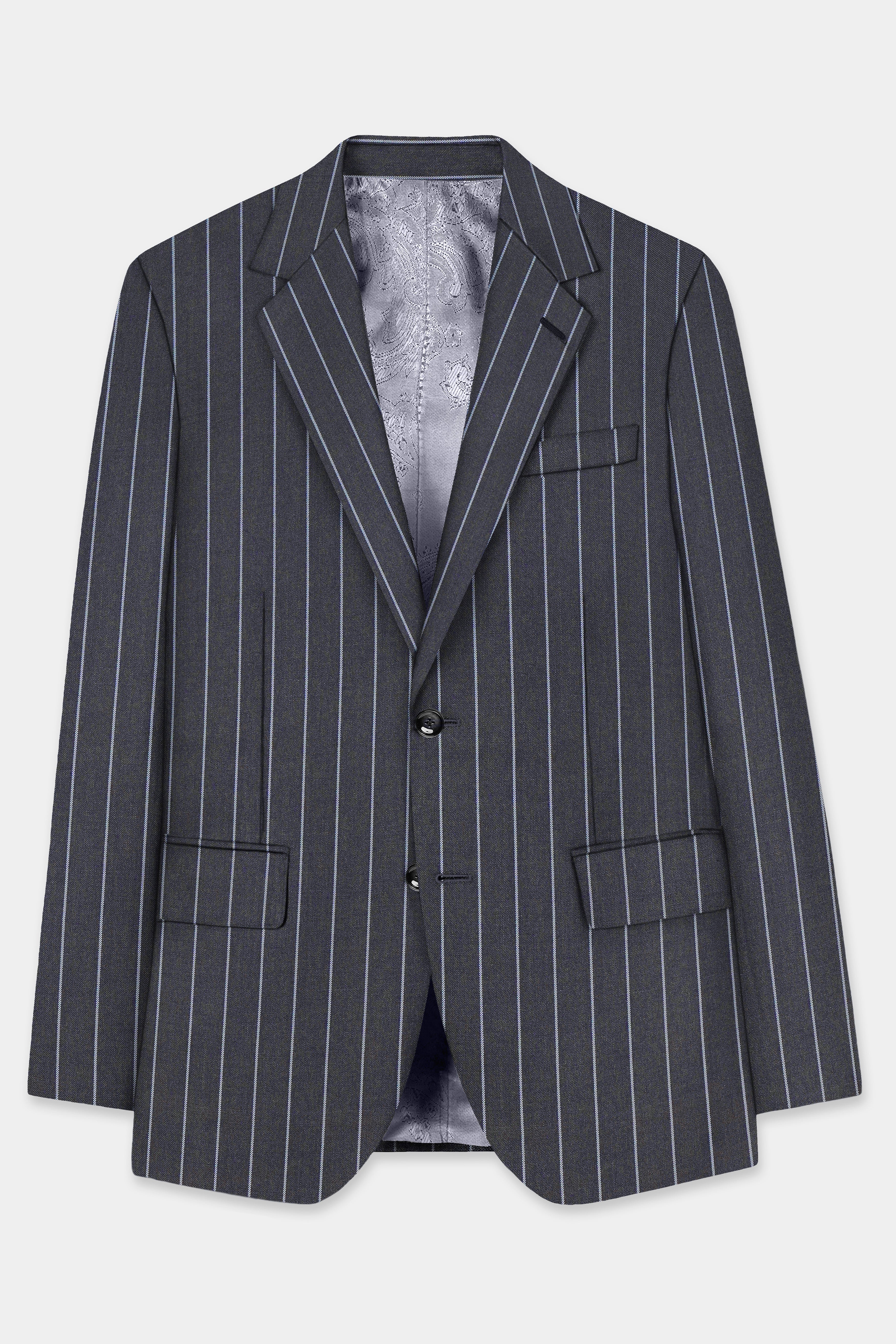 Piano Gray Striped Wool Blend Single Breasted Blazer