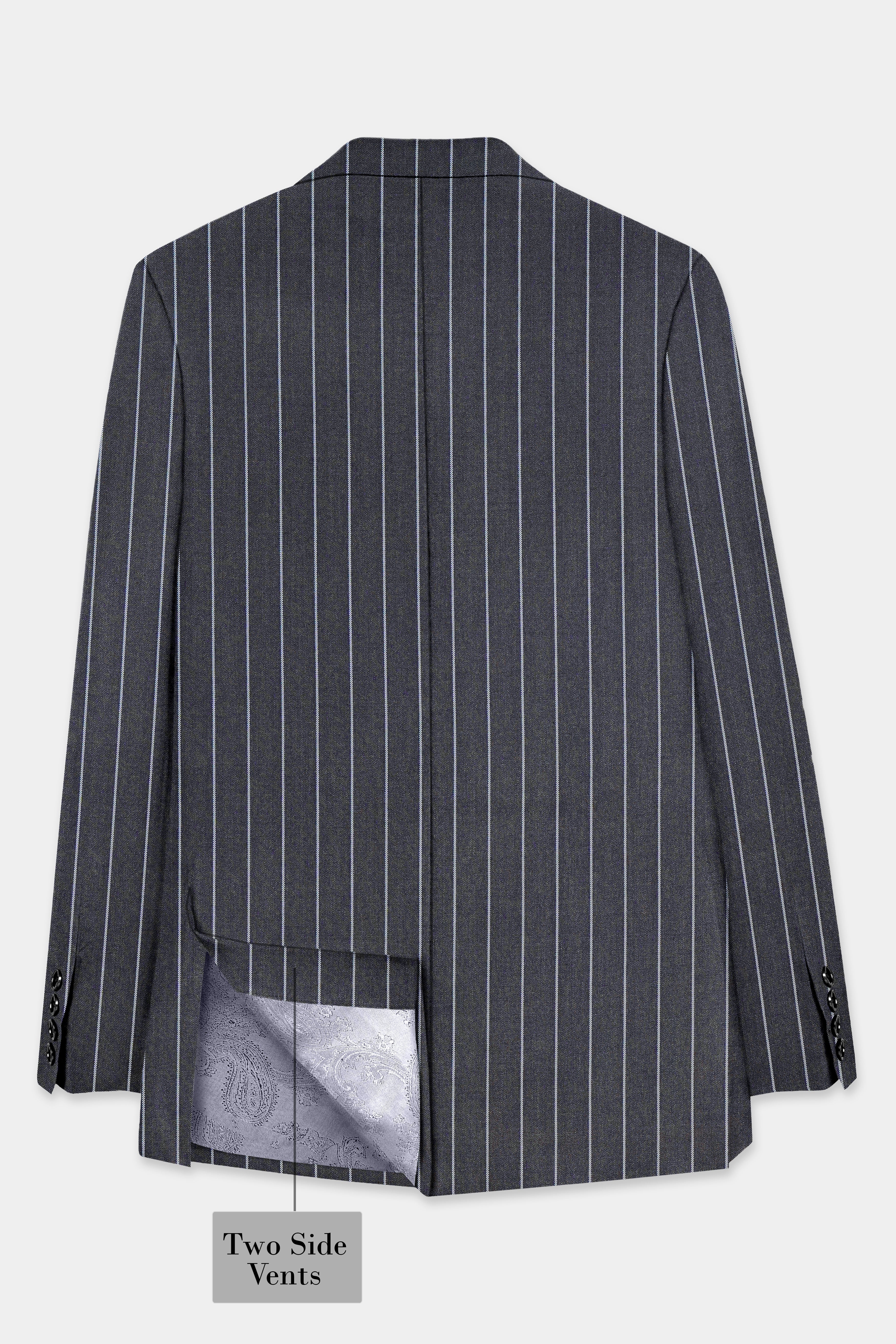 Piano Gray Striped Wool Blend Single Breasted Blazer