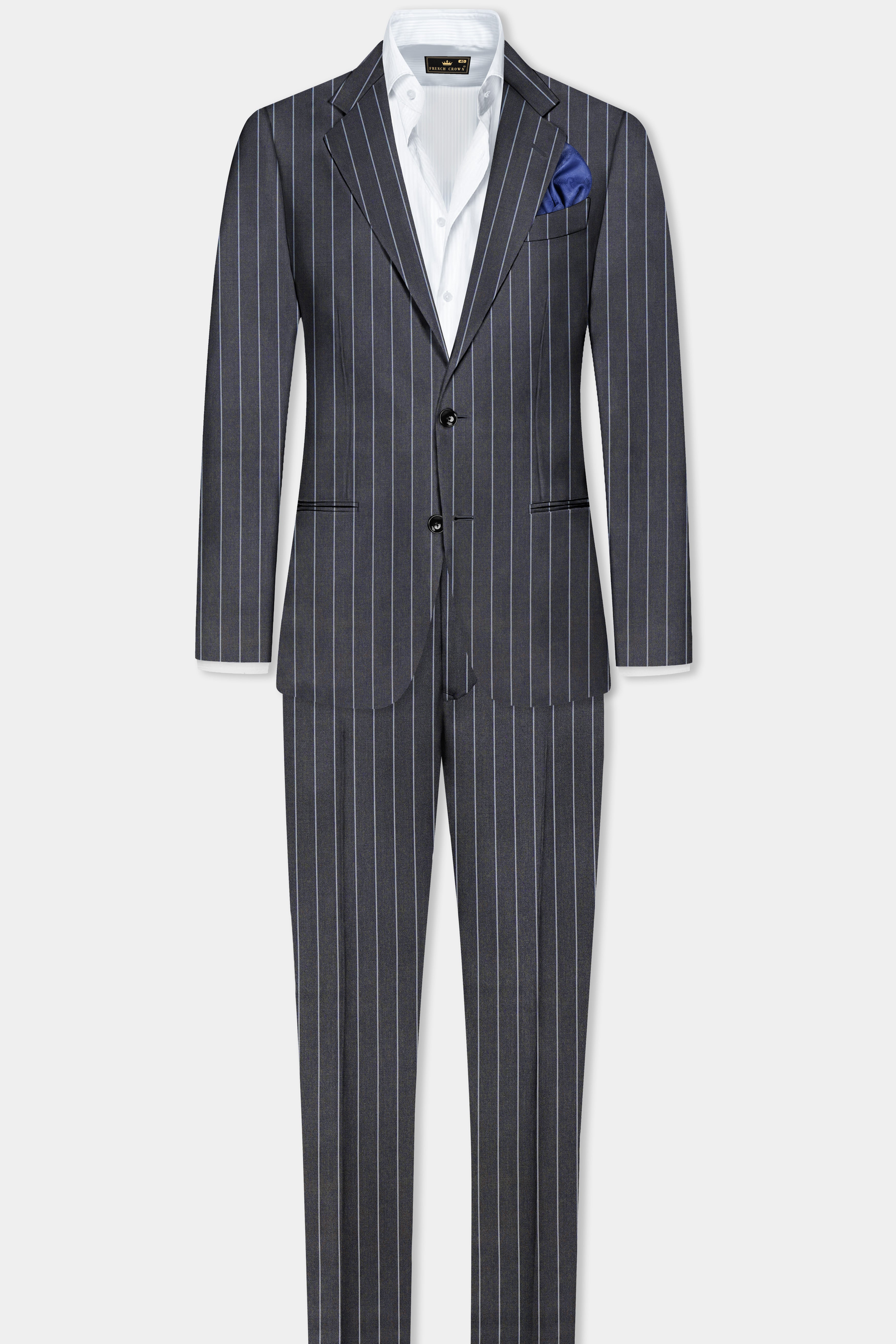 Piano Gray Striped Wool Blend Single Breasted Blazer