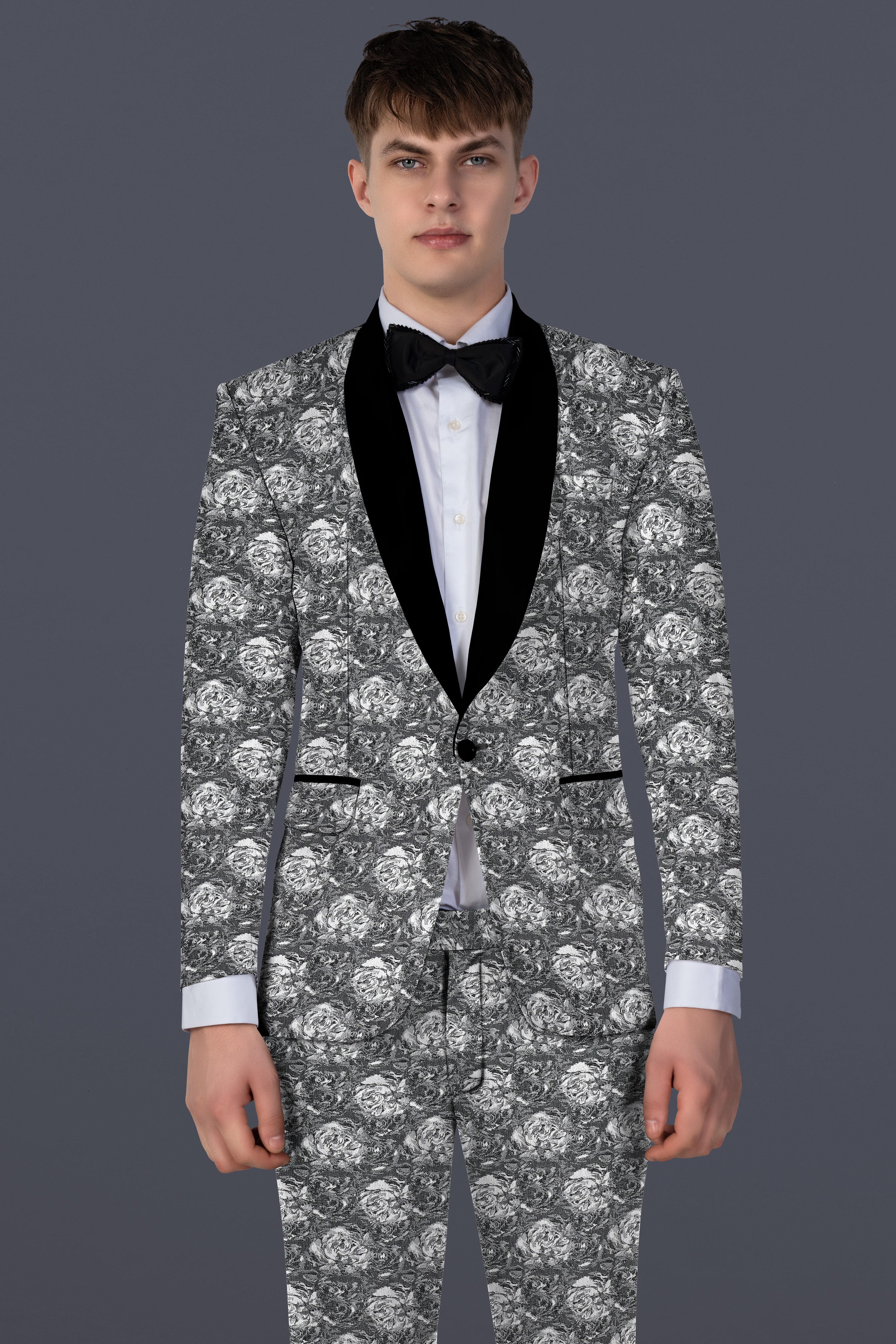 Vampire Gray Jacquard Textured Designer Tuxedo Blazer