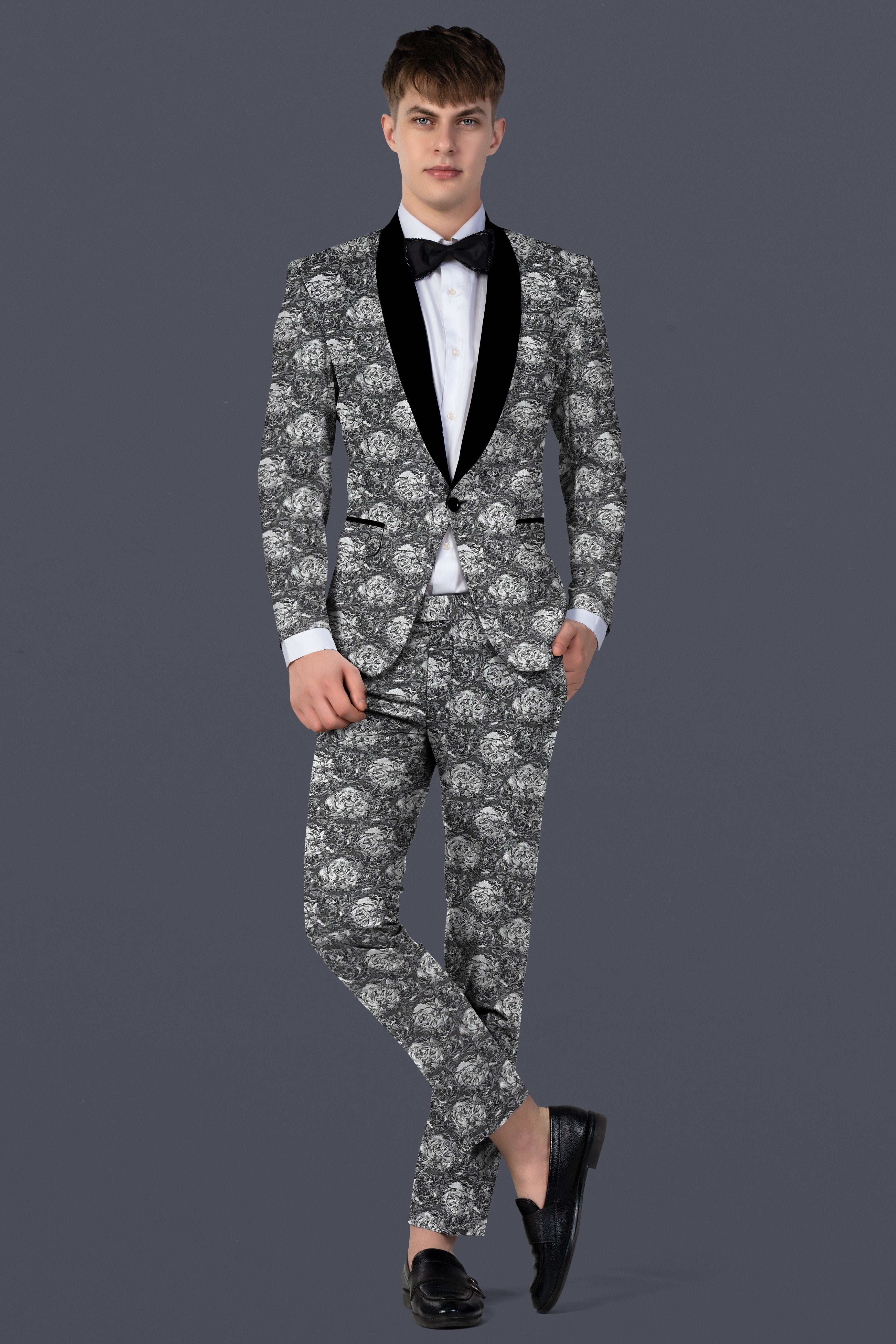 Vampire Gray Jacquard Textured Designer Tuxedo Blazer