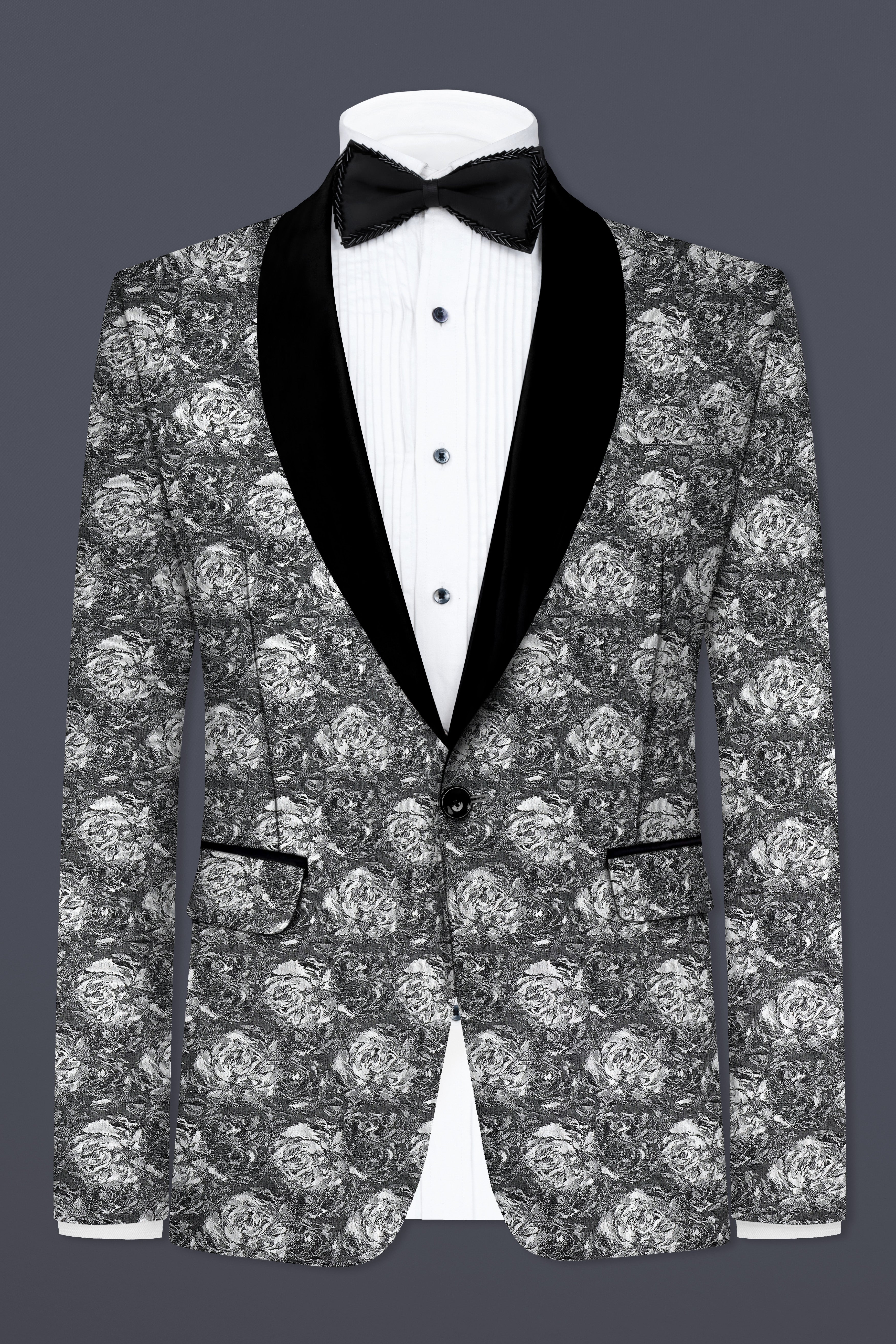 Vampire Gray Jacquard Textured Designer Tuxedo Blazer