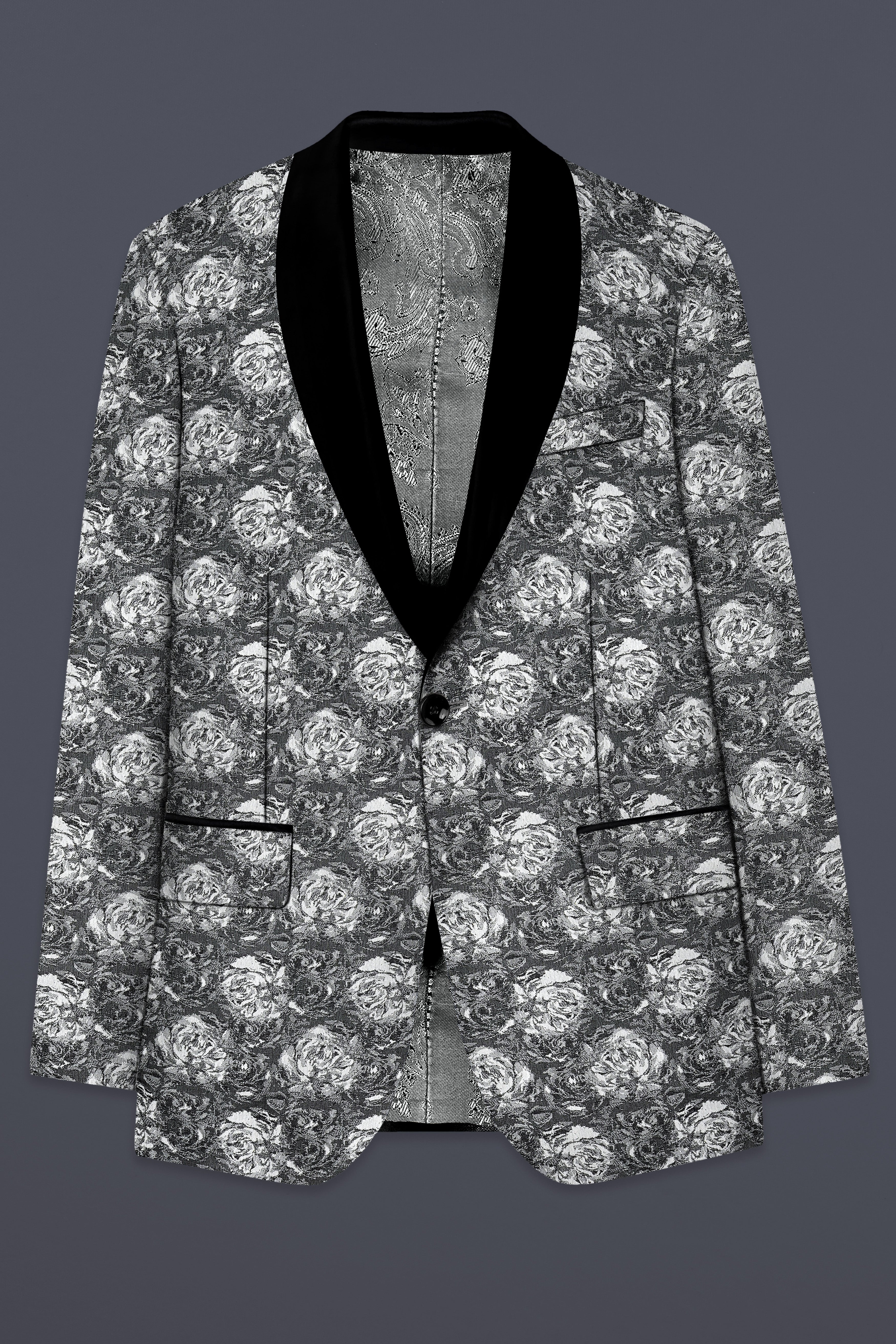 Vampire Gray Jacquard Textured Designer Tuxedo Blazer