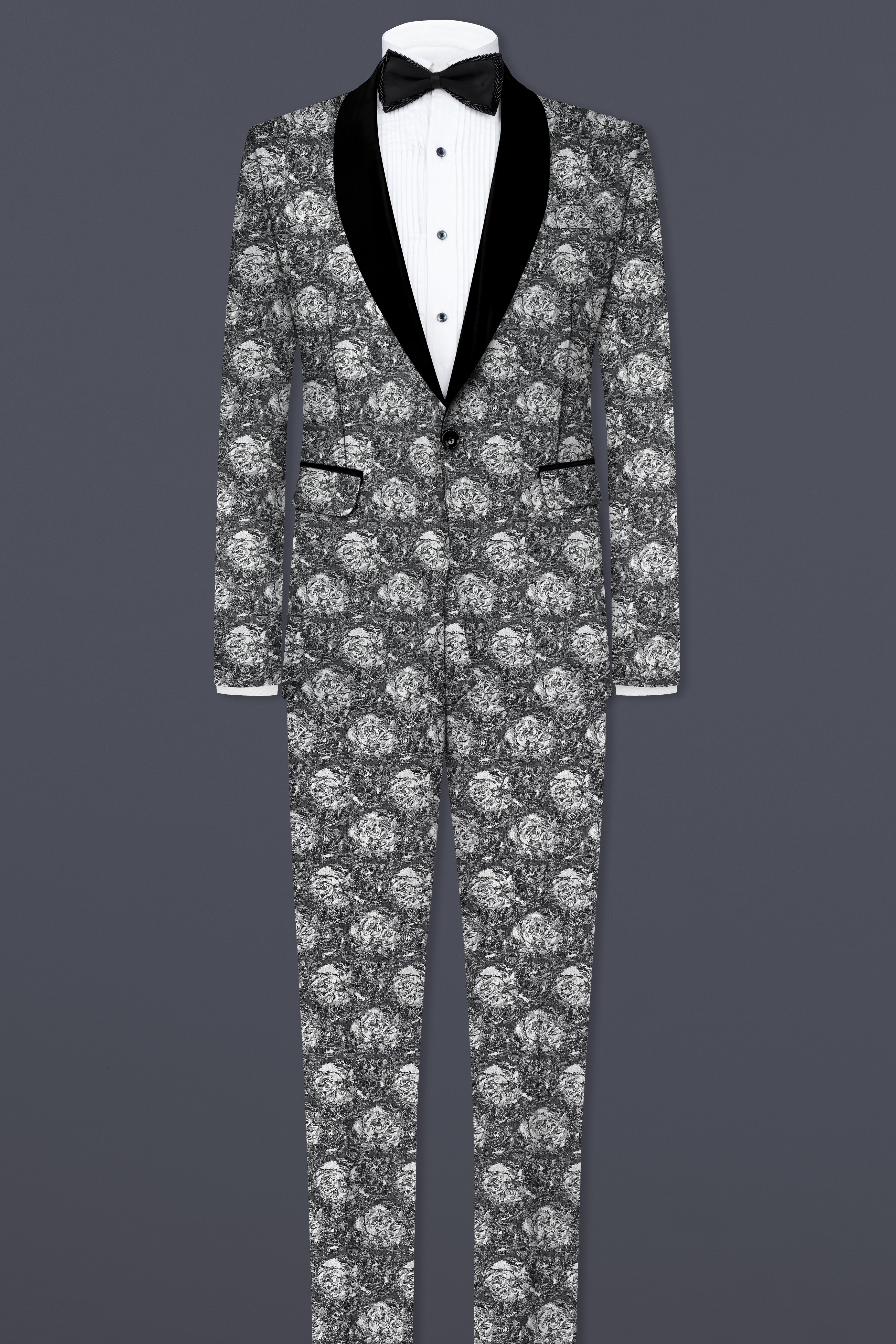 Vampire Gray Jacquard Textured Designer Tuxedo Blazer