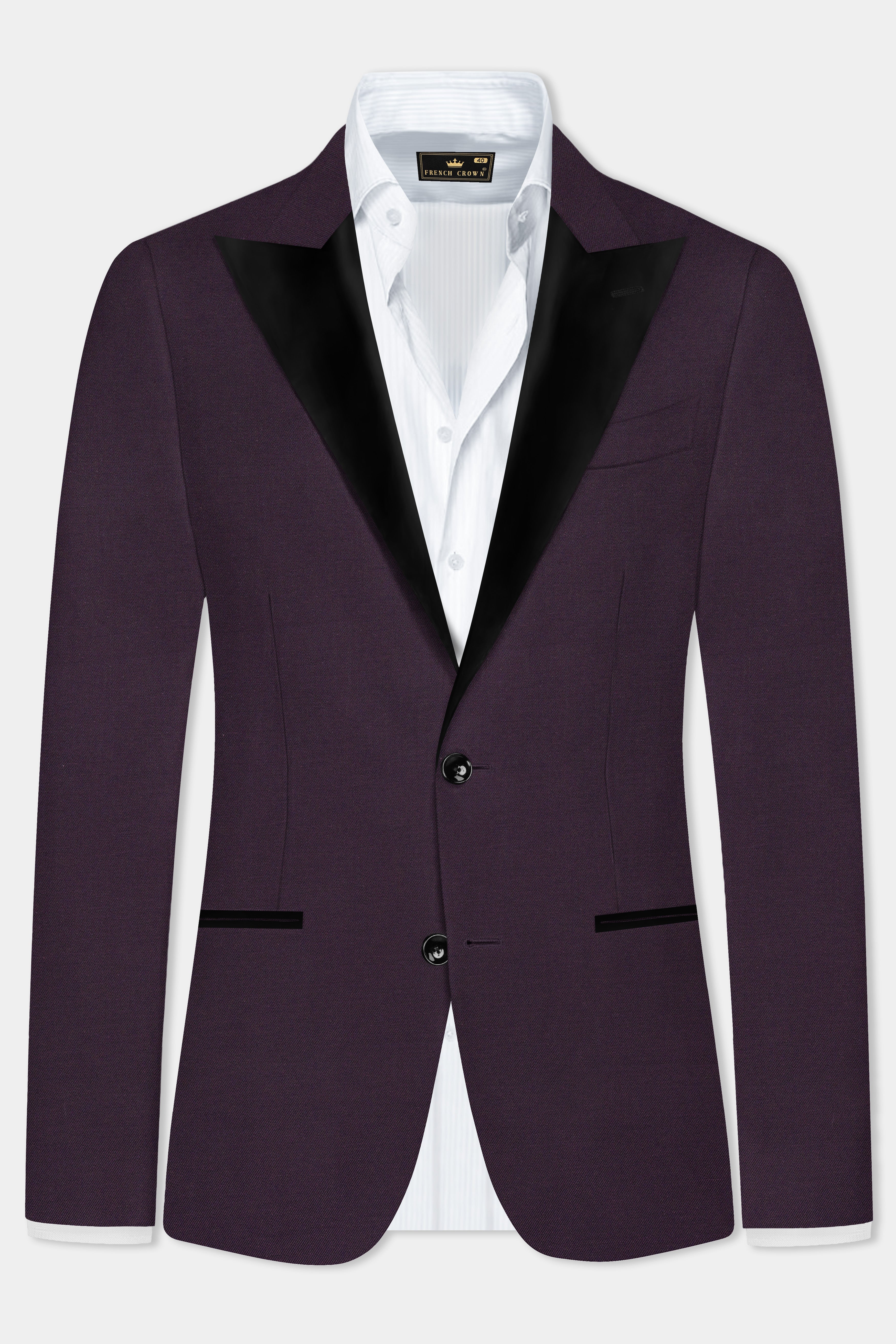 Eminence Purple Solid Wool Blend Peak Collar Tuxedo Blazer