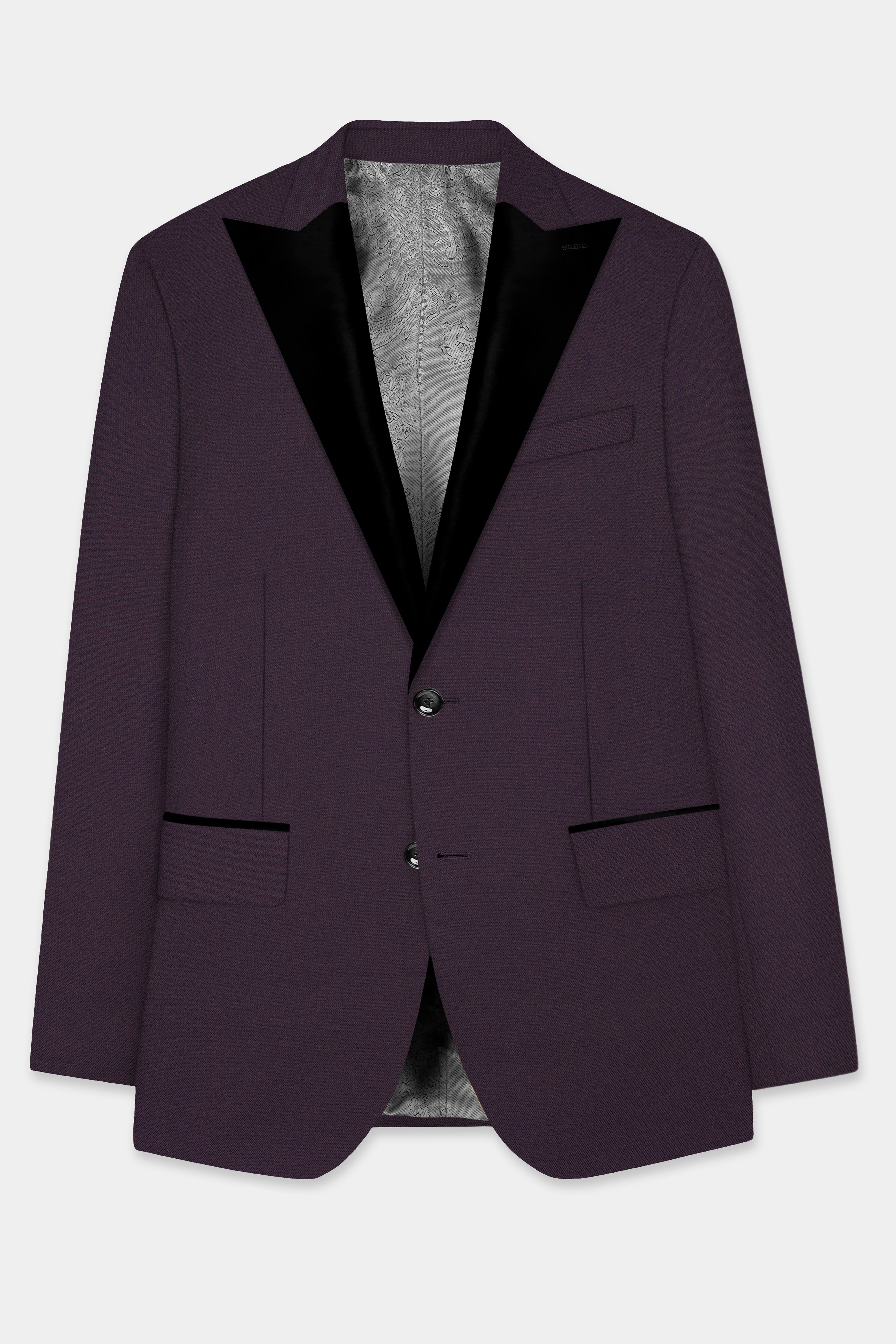 Eminence Purple Solid Wool Blend Peak Collar Tuxedo Blazer