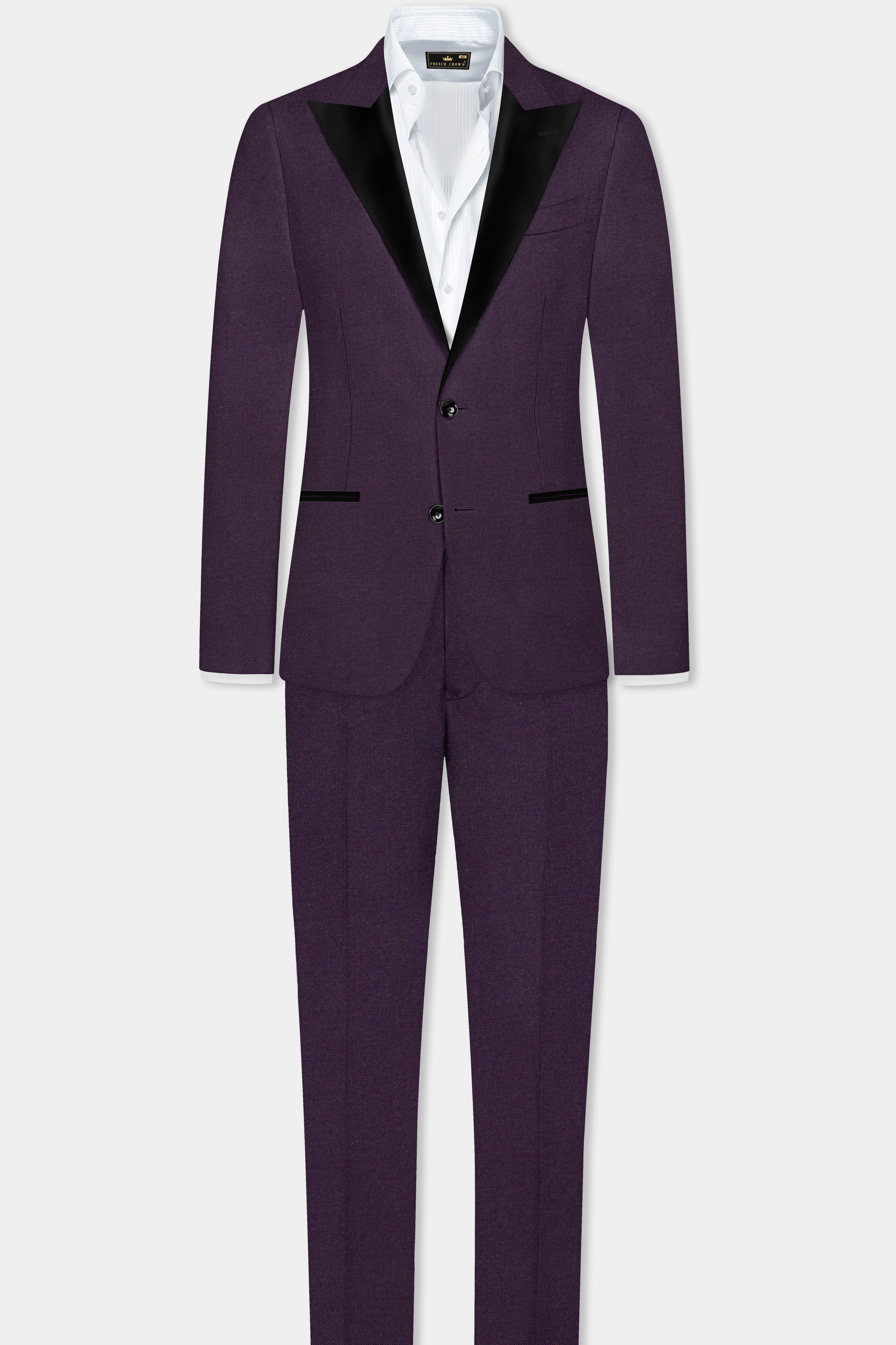 Eminence Purple Solid Wool Blend Peak Collar Tuxedo Blazer