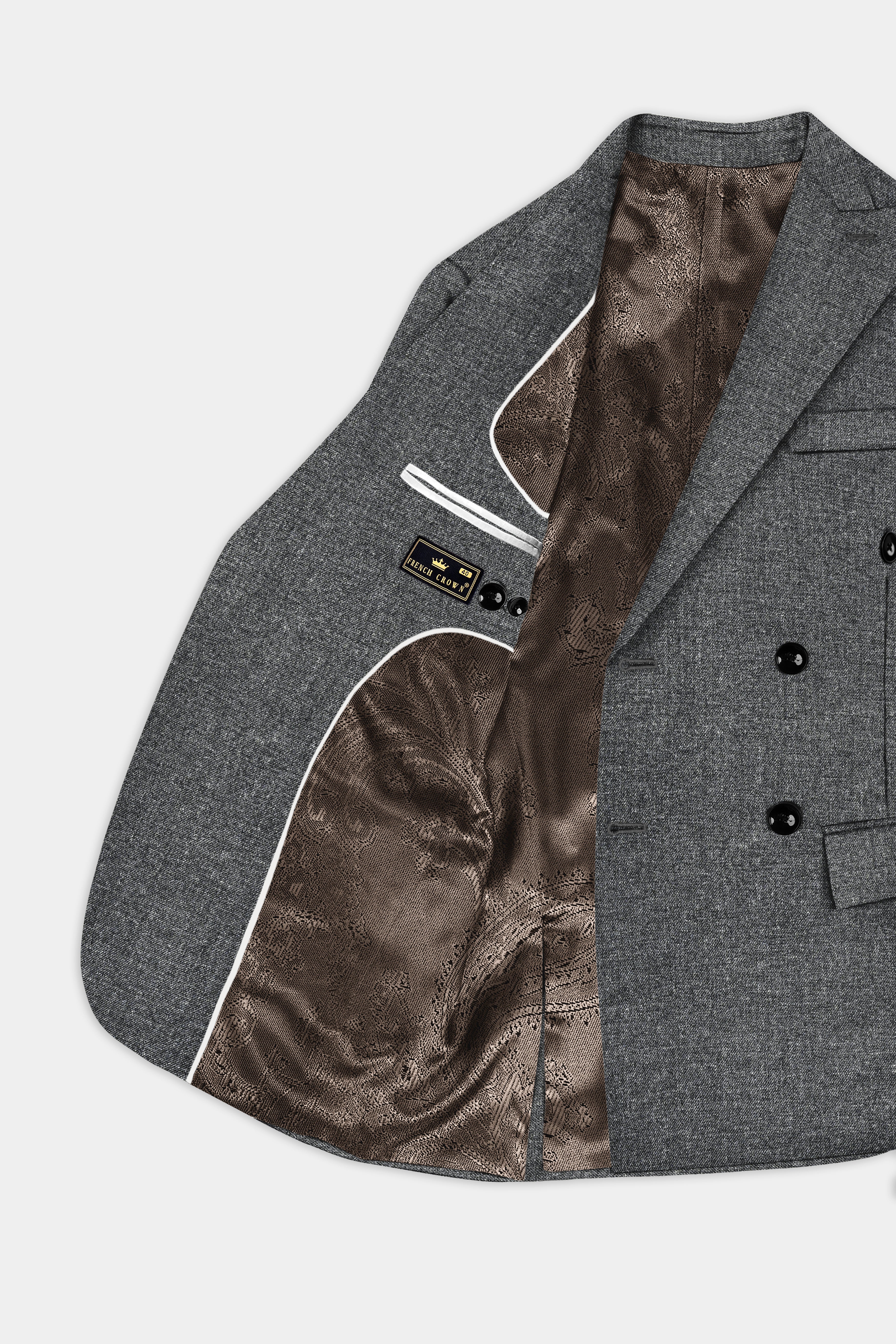 Vampire Gray Textured Wool Blend Flannel Double Breasted Blazer