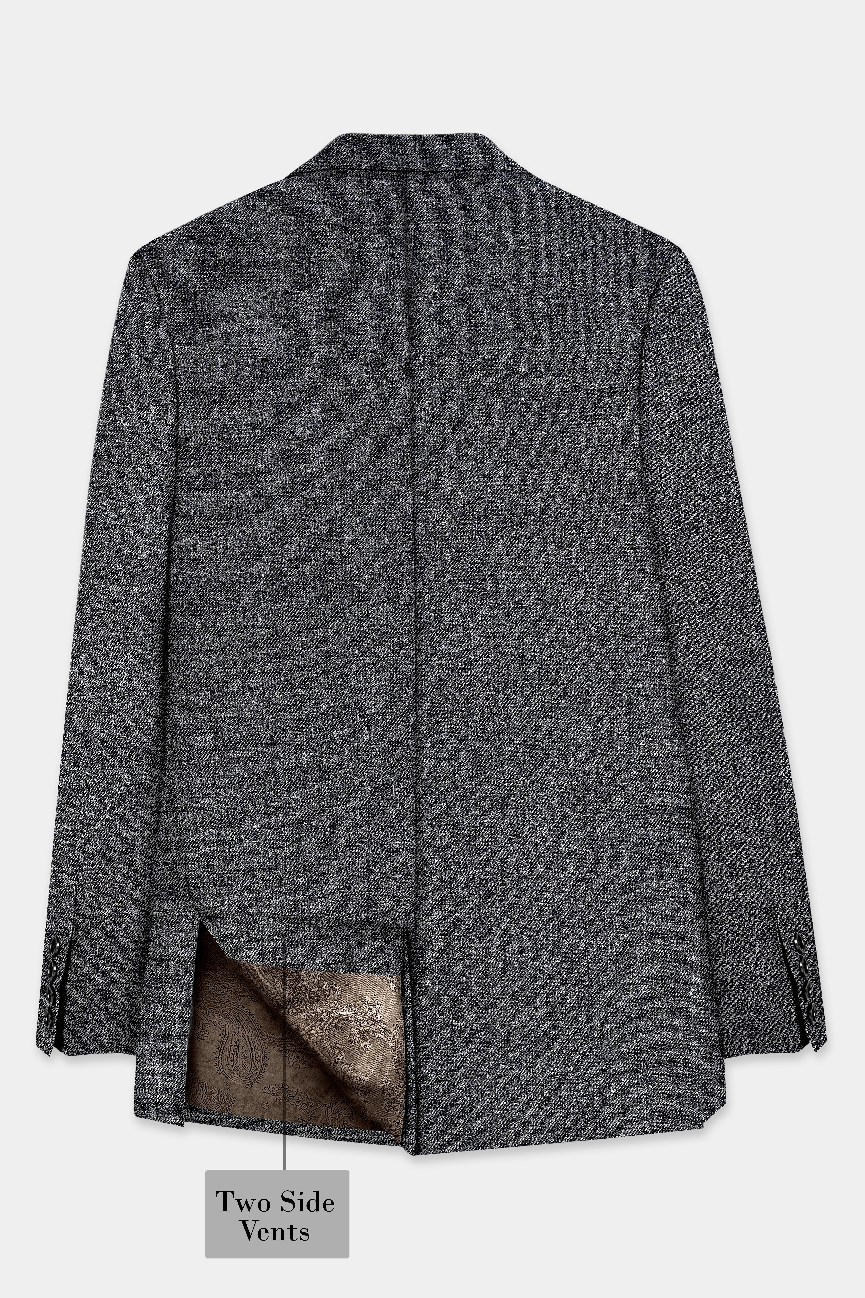 Vampire Gray Textured Premium Wool Blend Double Breasted Blazer