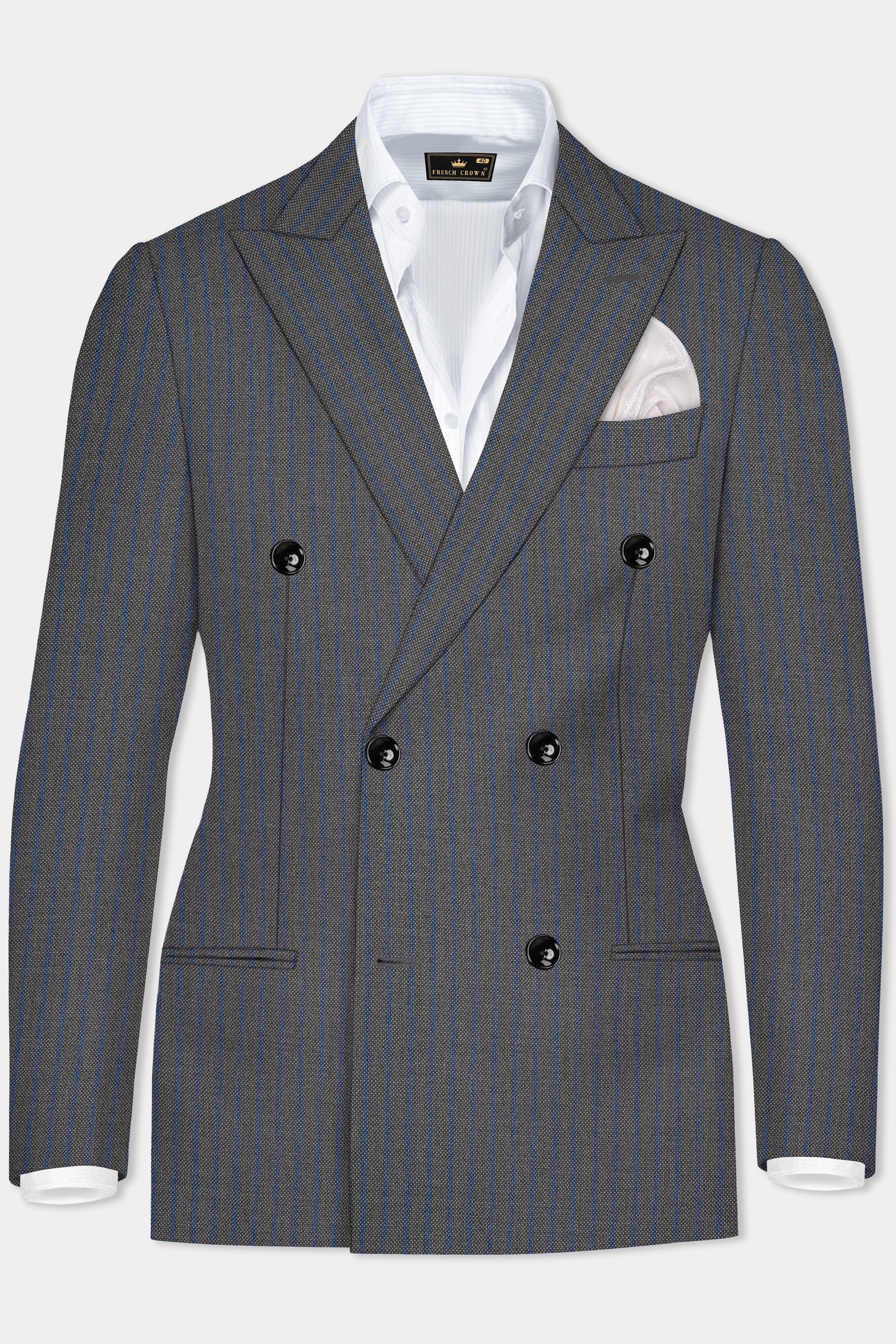 Vampire Gray Striped Wool Double Breasted Blazer