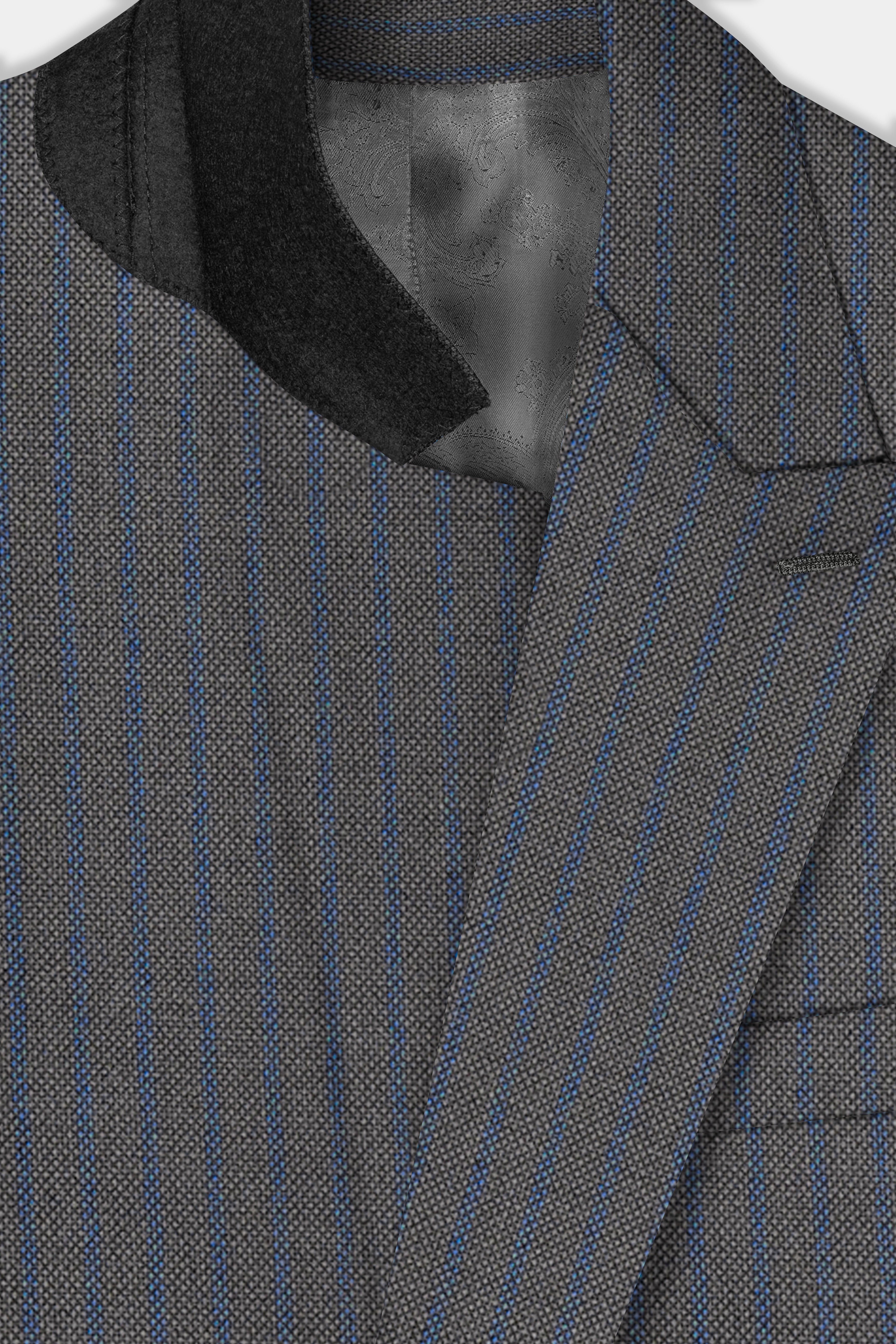 Vampire Gray Striped Wool Double Breasted Blazer