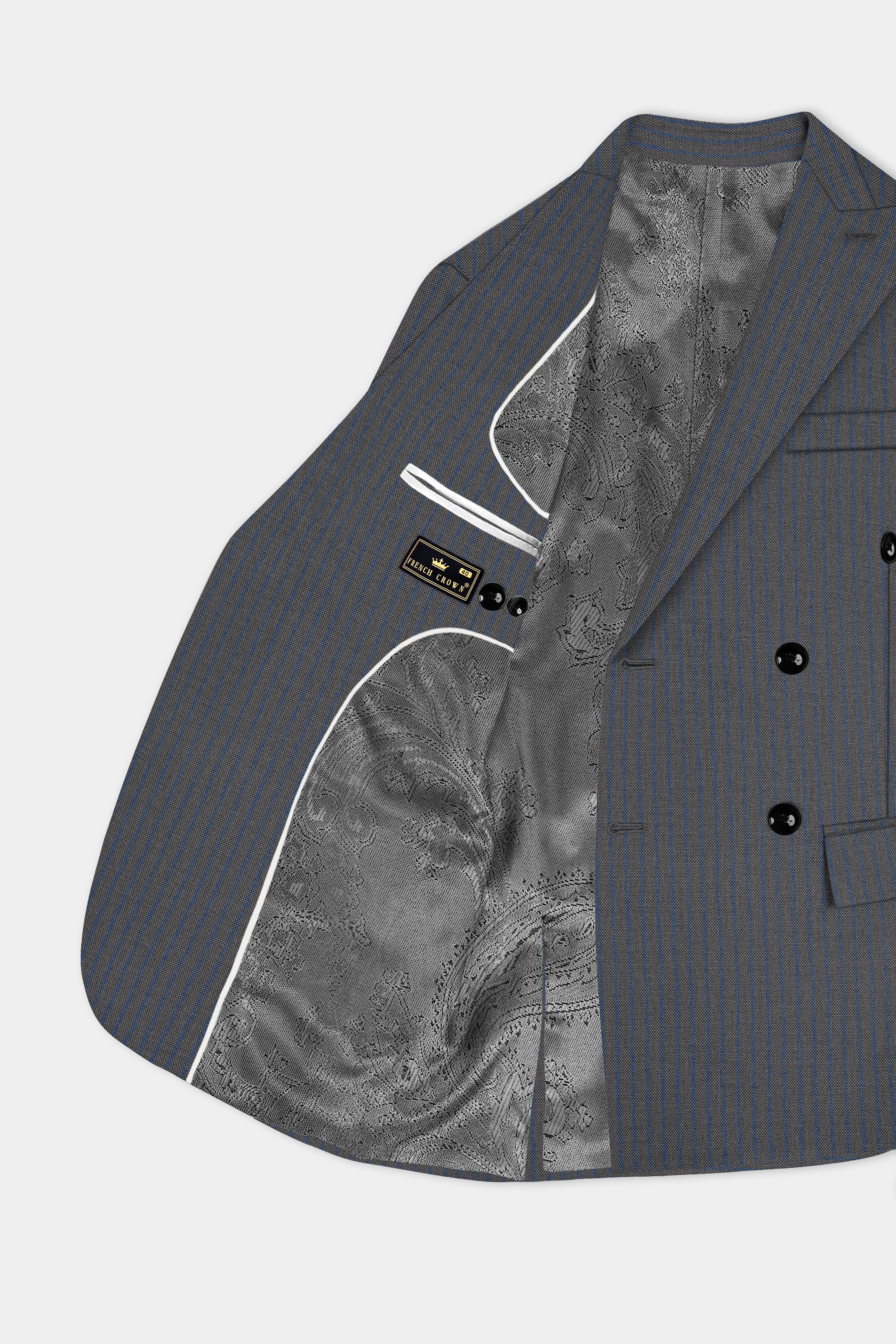 Vampire Gray Striped Wool Double Breasted Blazer