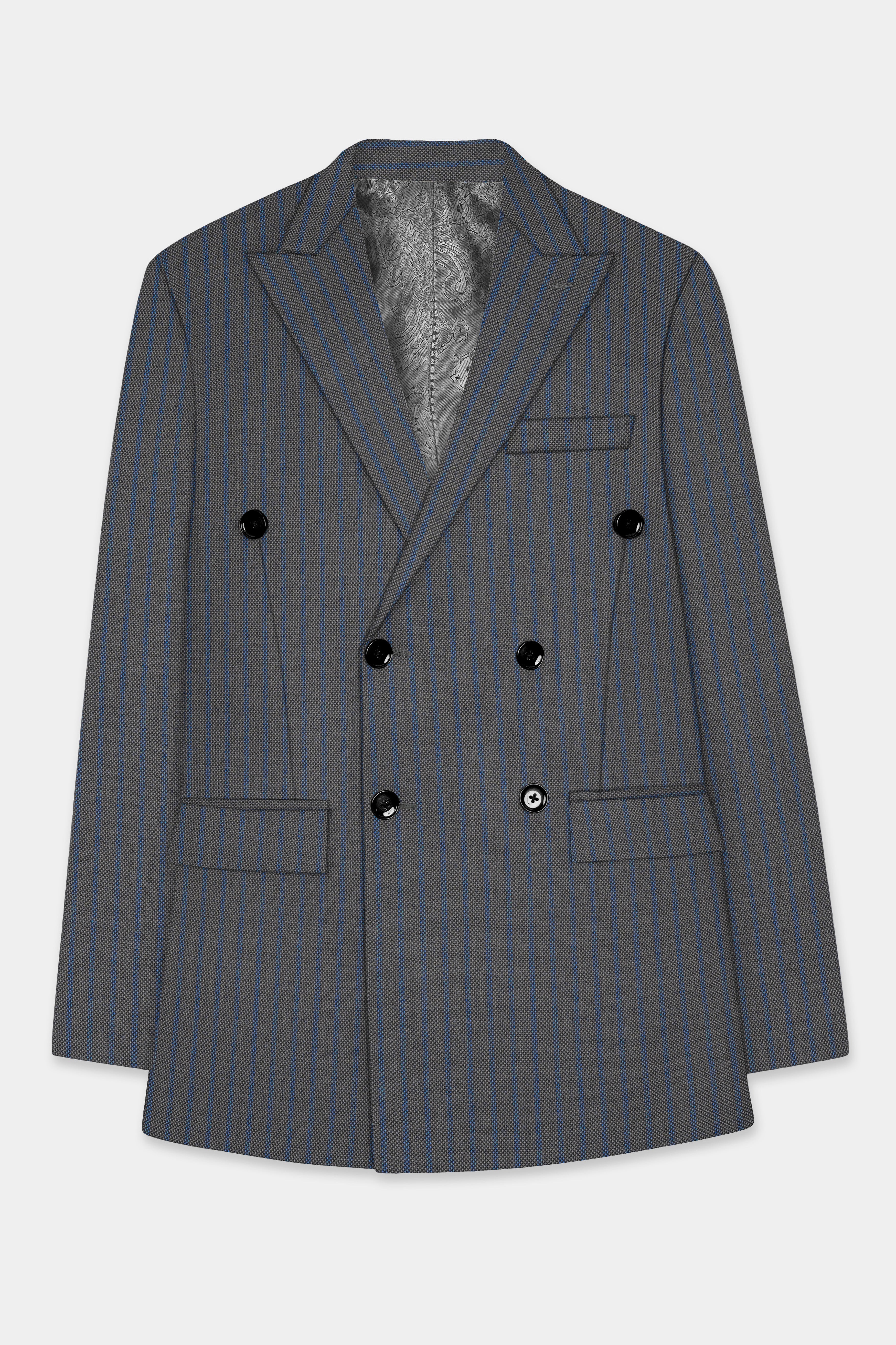 Vampire Gray Striped Wool Double Breasted Blazer