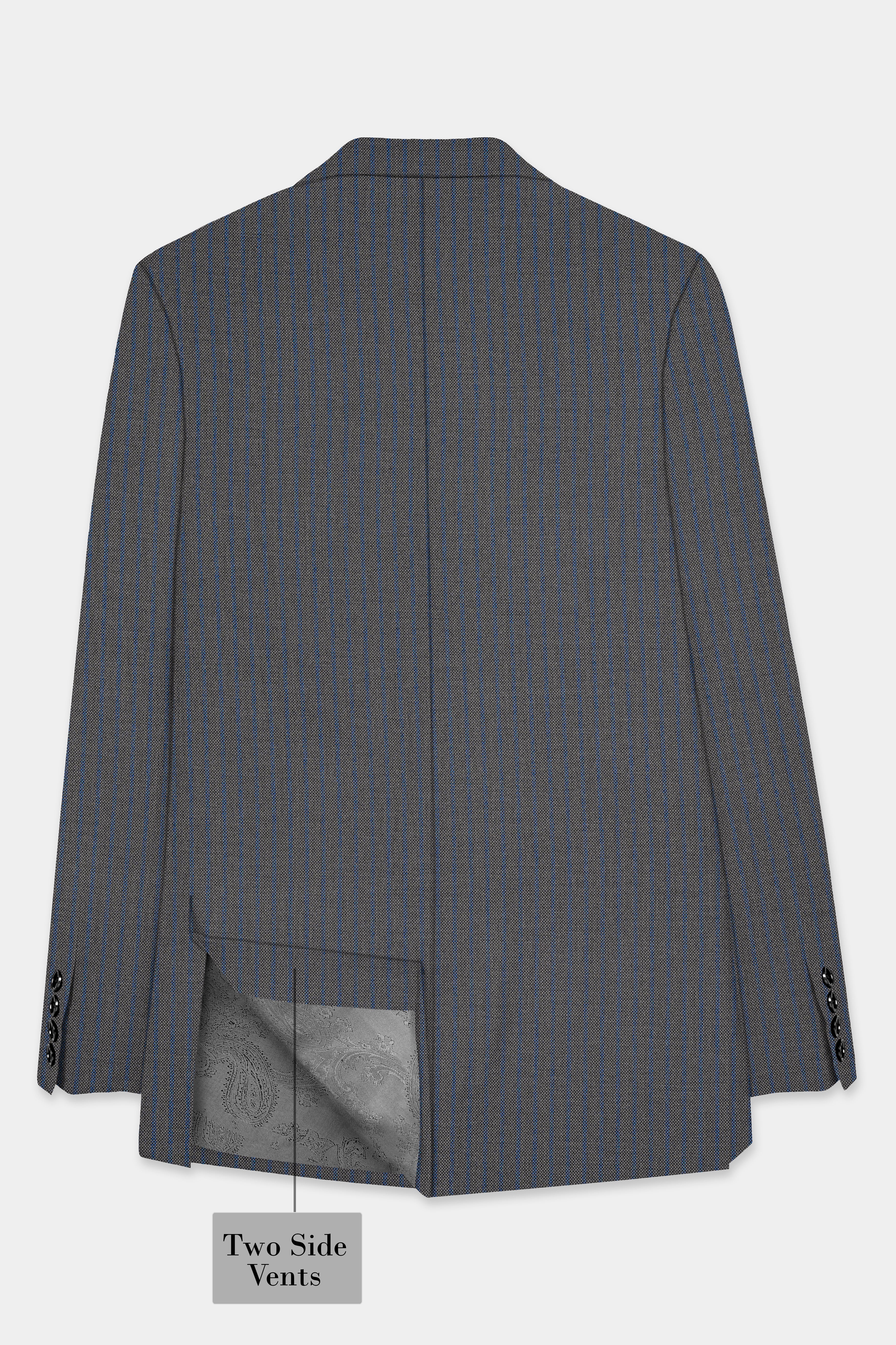 Vampire Gray Striped Wool Double Breasted Blazer