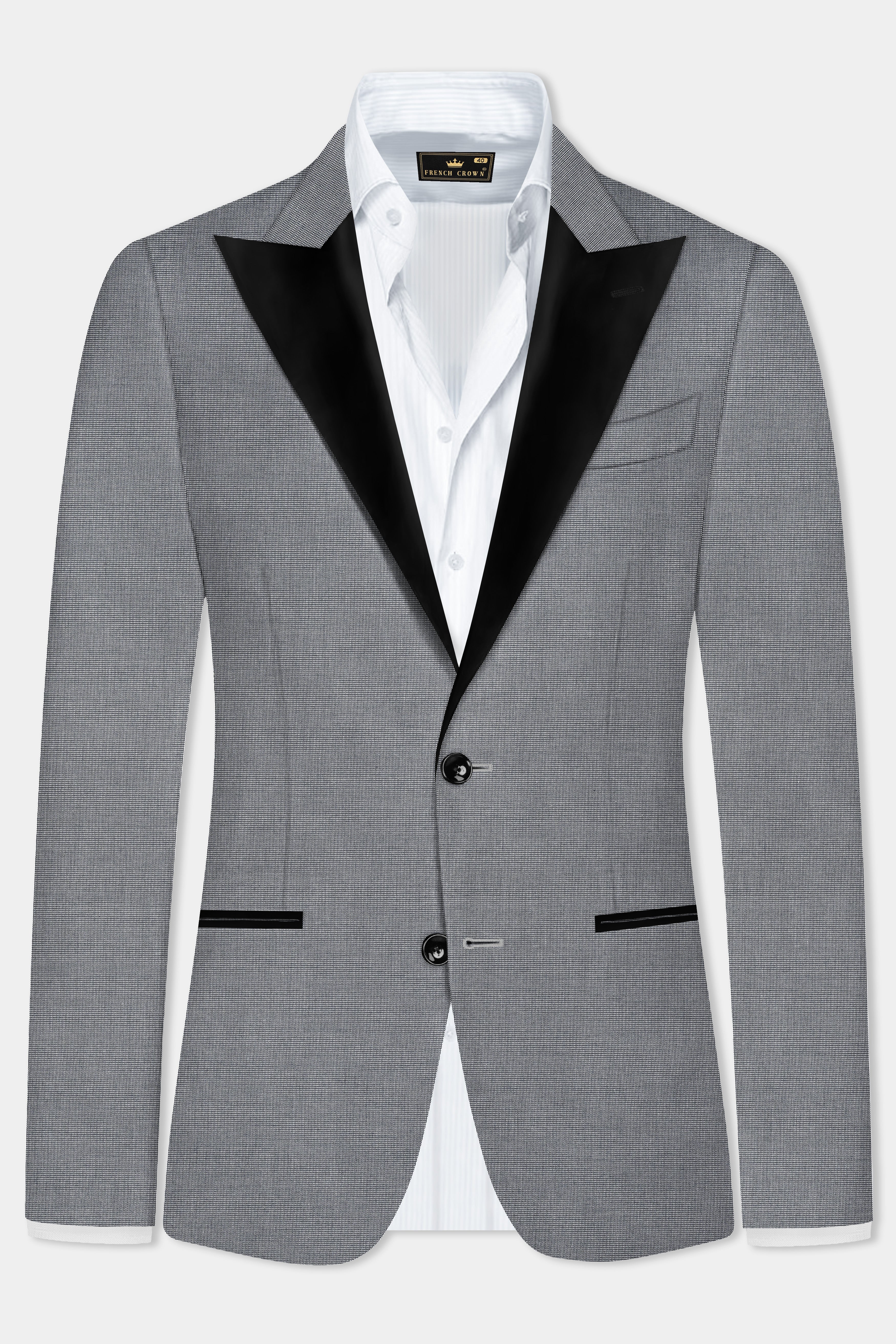 Boulder Gray Textured Wool Blend Peak Collar Tuxedo Blazer