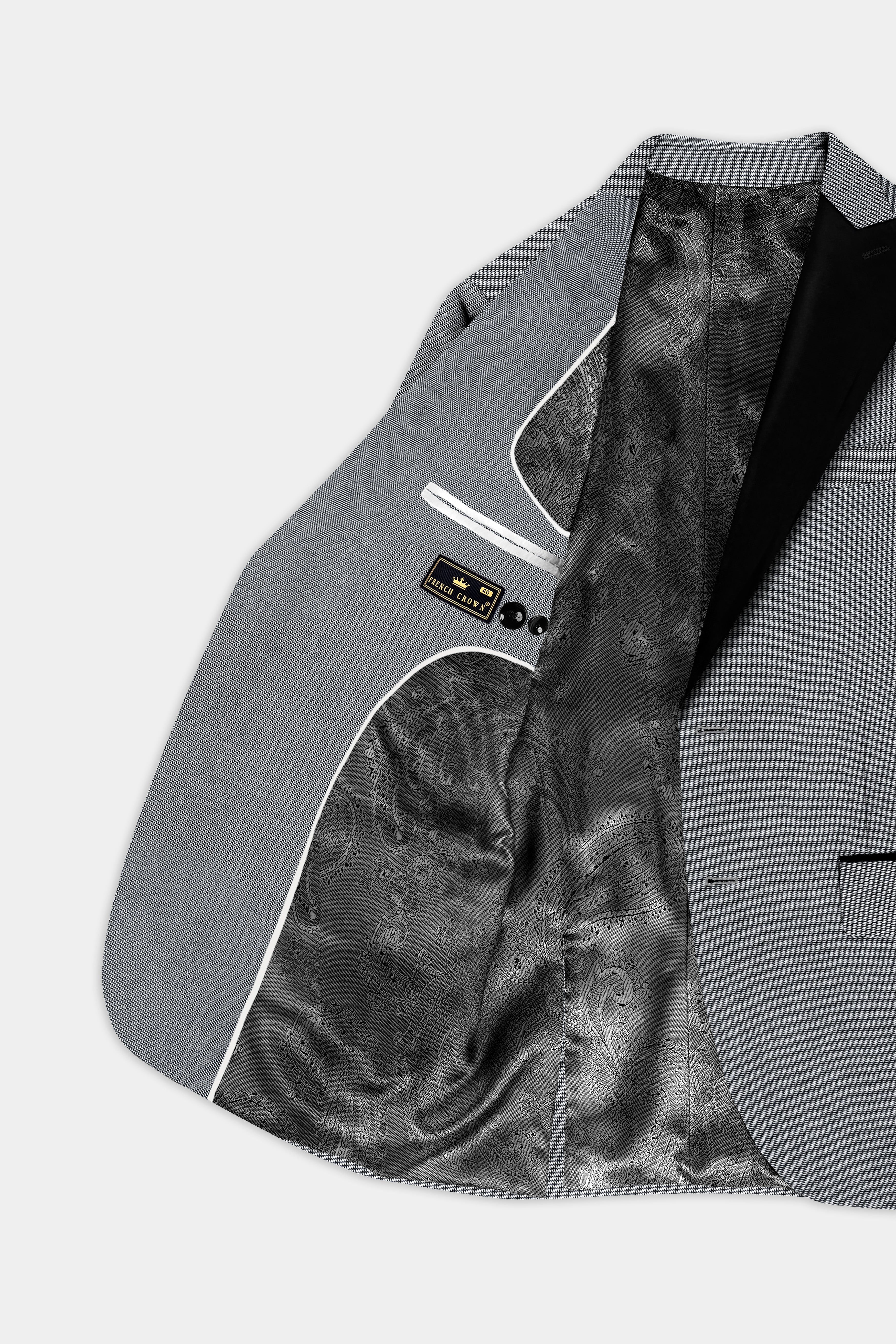 Boulder Gray Textured Wool Blend Peak Collar Tuxedo Blazer