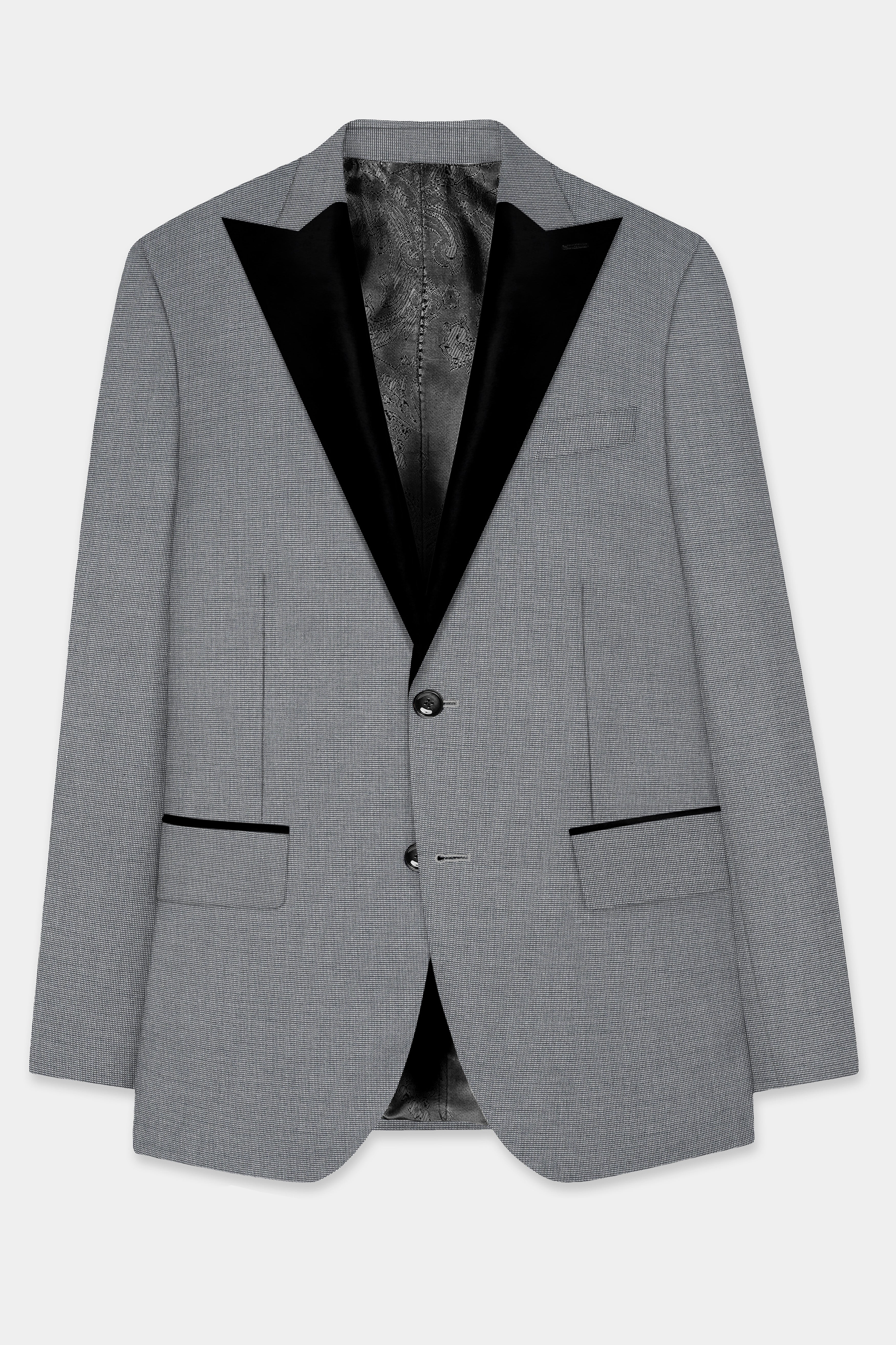 Boulder Gray Textured Wool Blend Peak Collar Tuxedo Blazer