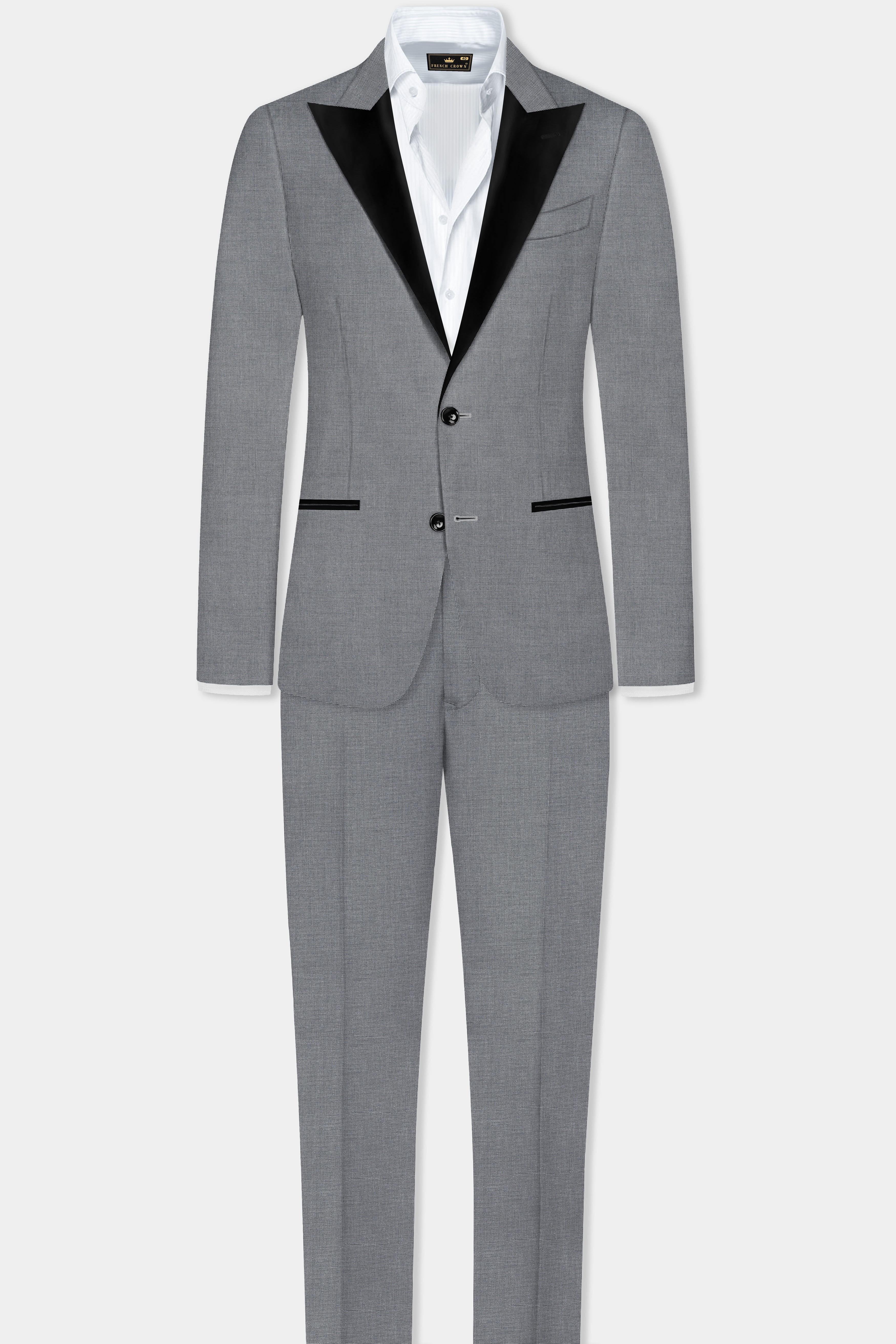 Boulder Gray Textured Wool Blend Peak Collar Tuxedo Blazer